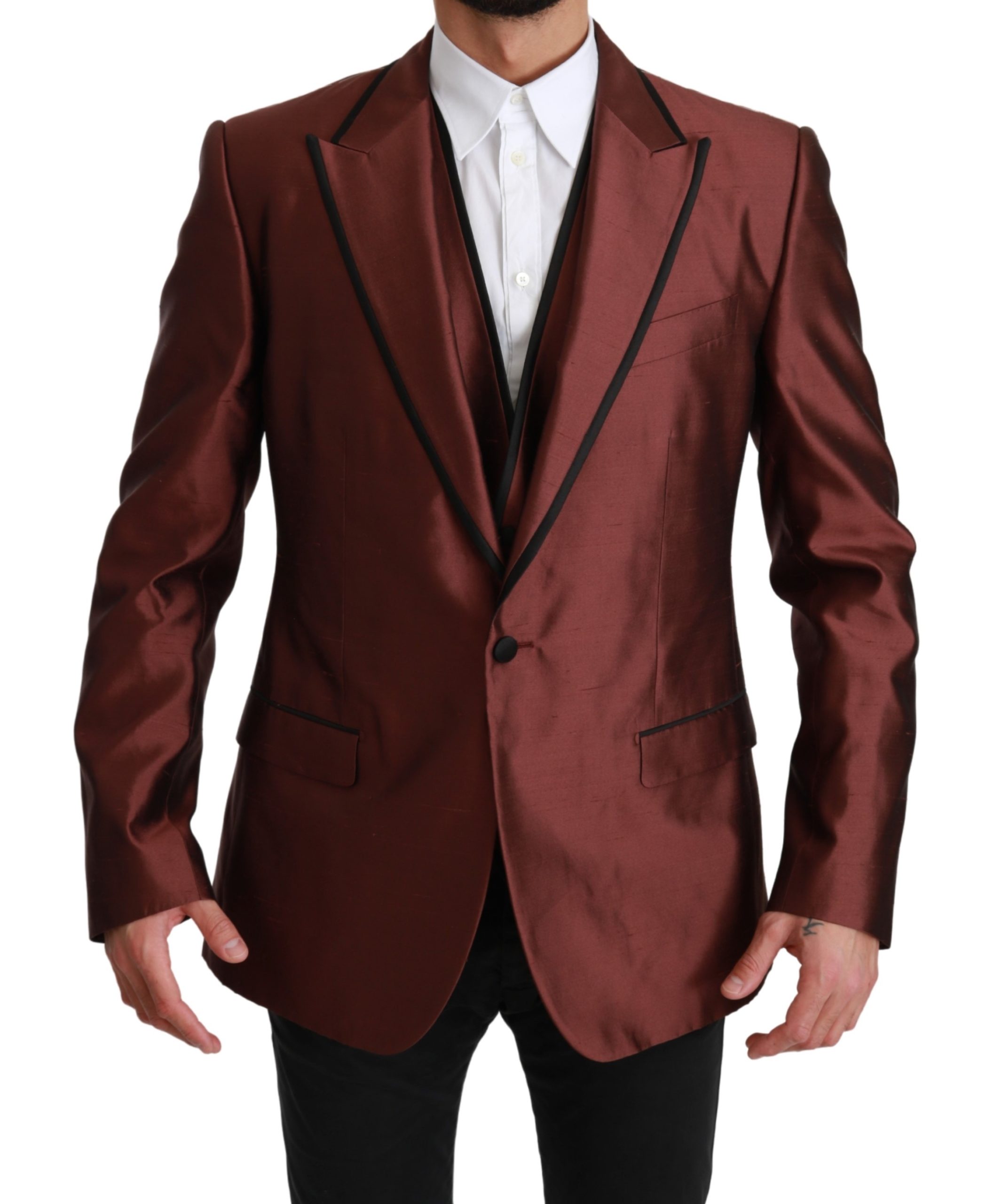 Dolce & Gabbana Men's Silk Vest 2 Piece Blazer Bordeaux KOS1663 - IT52 | XL