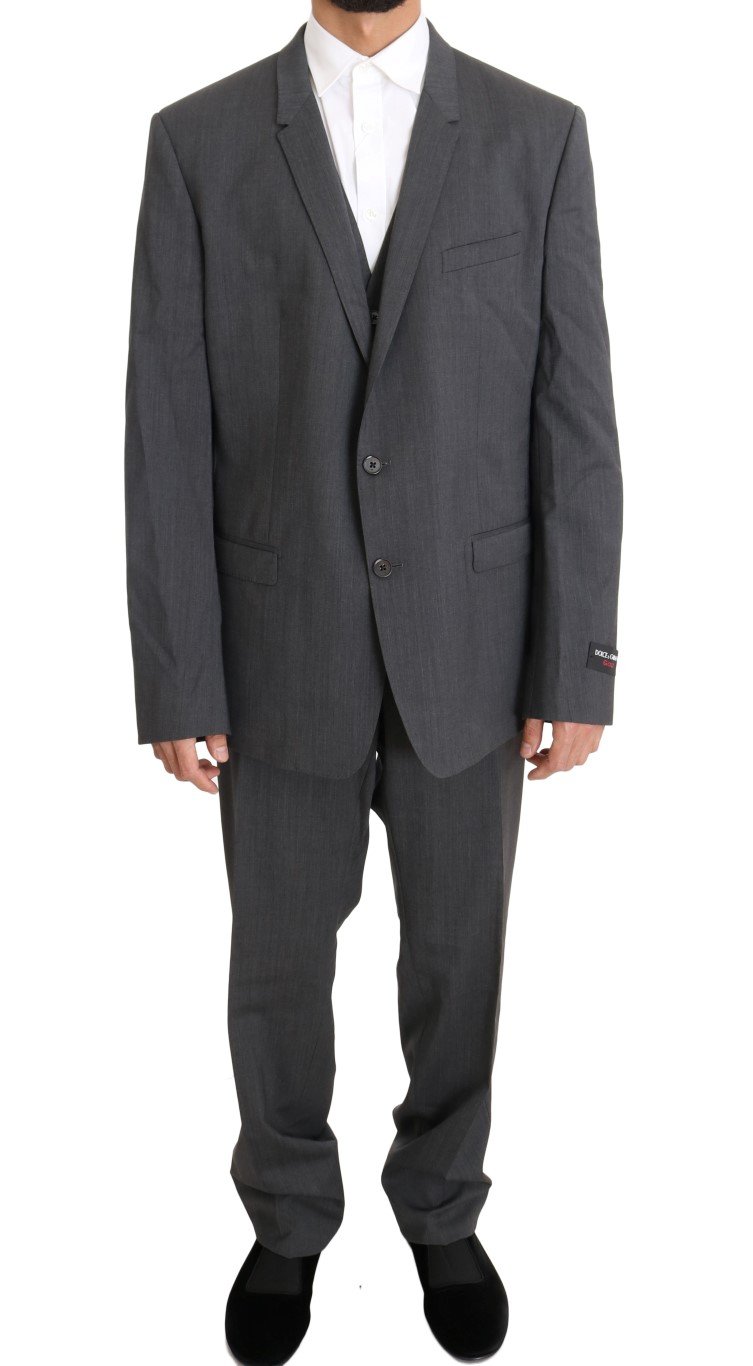 Dolce & Gabbana Men's Wool Stretch Slim Fit GOLD Suit Gray KOS1094 - IT58 | 3XL