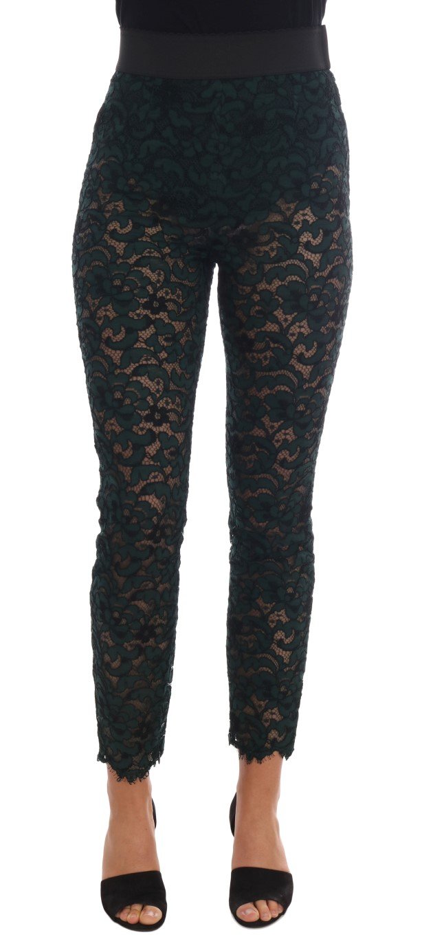 Dolce & Gabbana Women's Floral Lace Leggings Trouser Green BYX1125 - IT38|XS