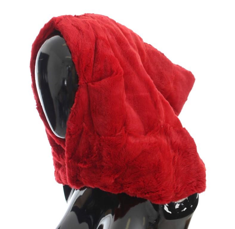 Dolce & Gabbana Women's Weasel Fur Crochet Hood Scarf Hat Red MS808