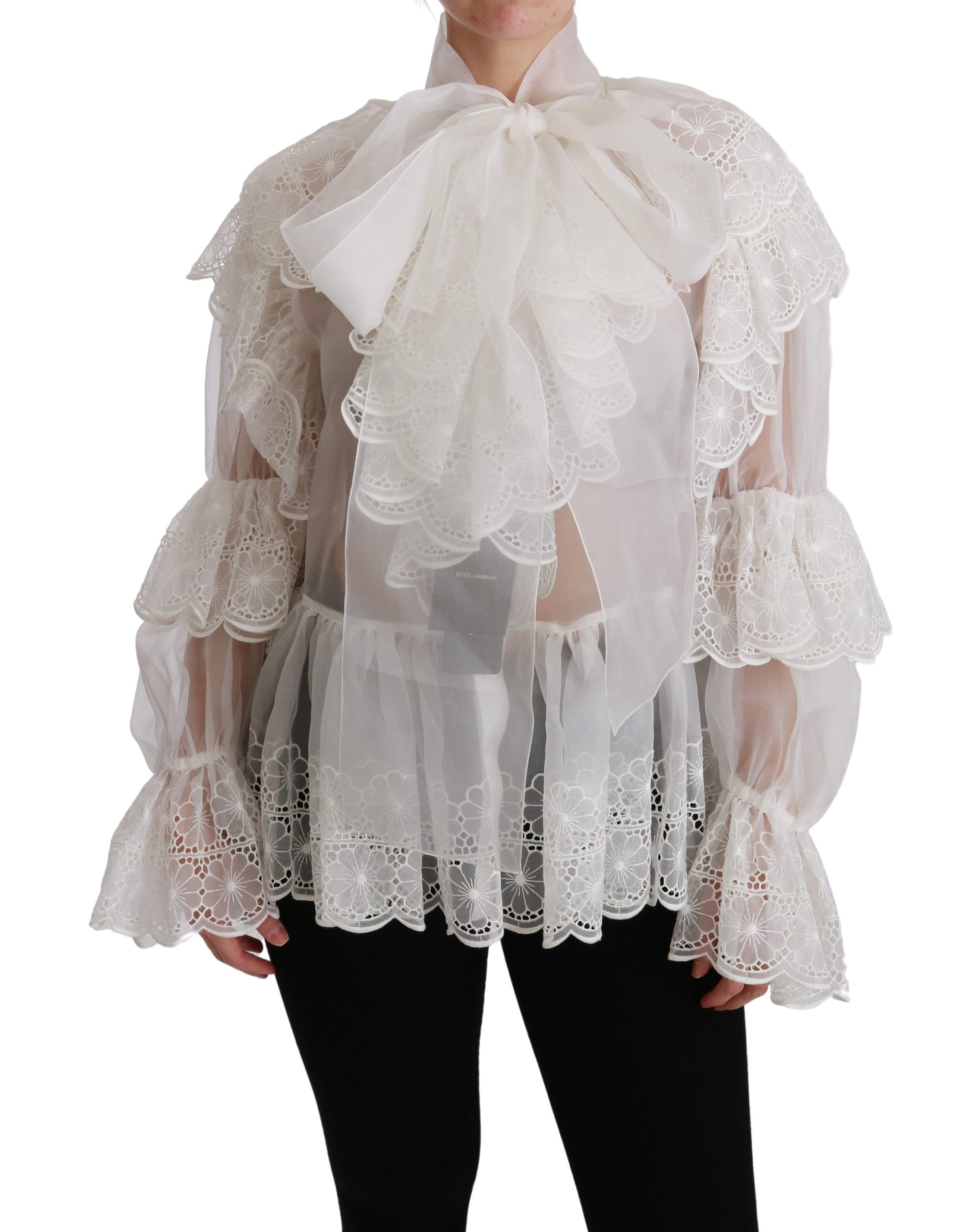 Dolce & Gabbana Women's Lace Long Sleeve Top White TSH4484 - IT40|S