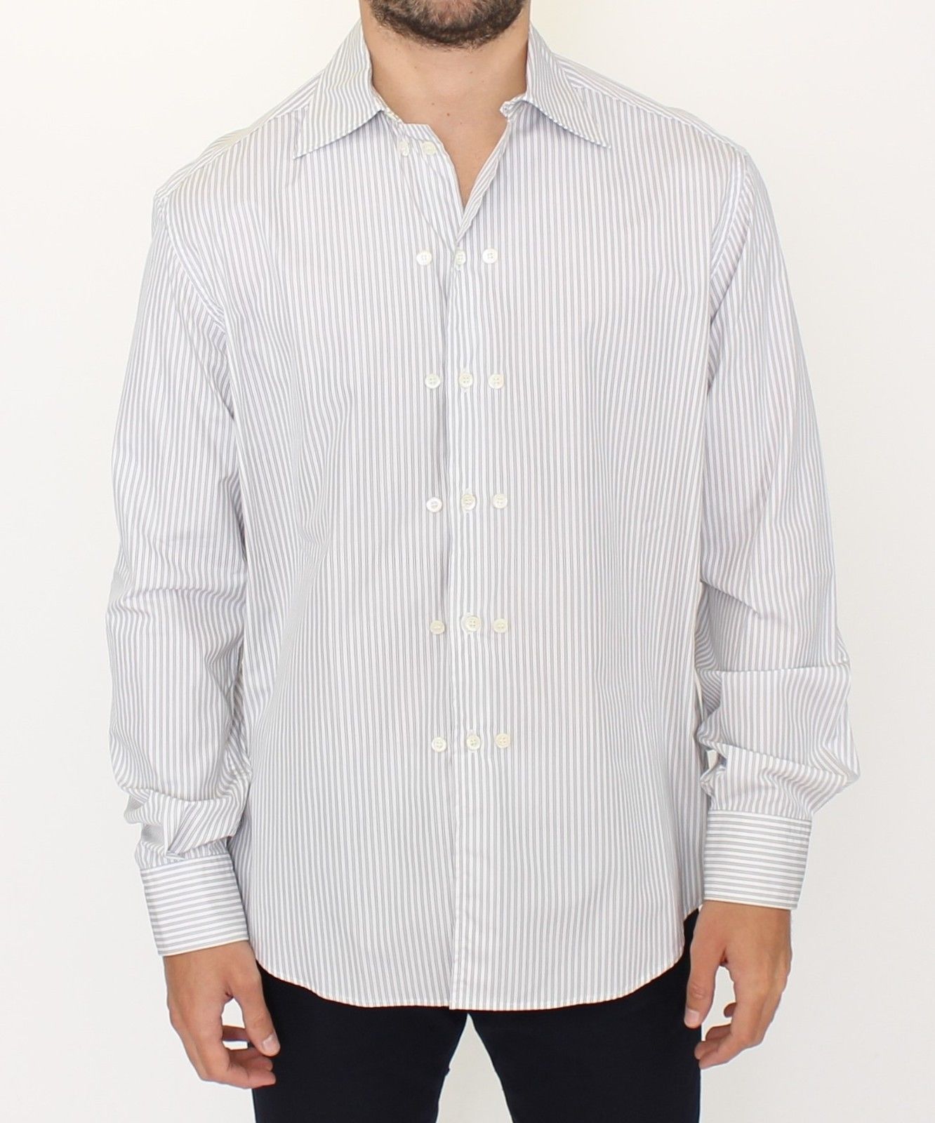 Ermanno Scervino Men's Striped Regular Fit Shirt White SIG10176 - IT50 | L
