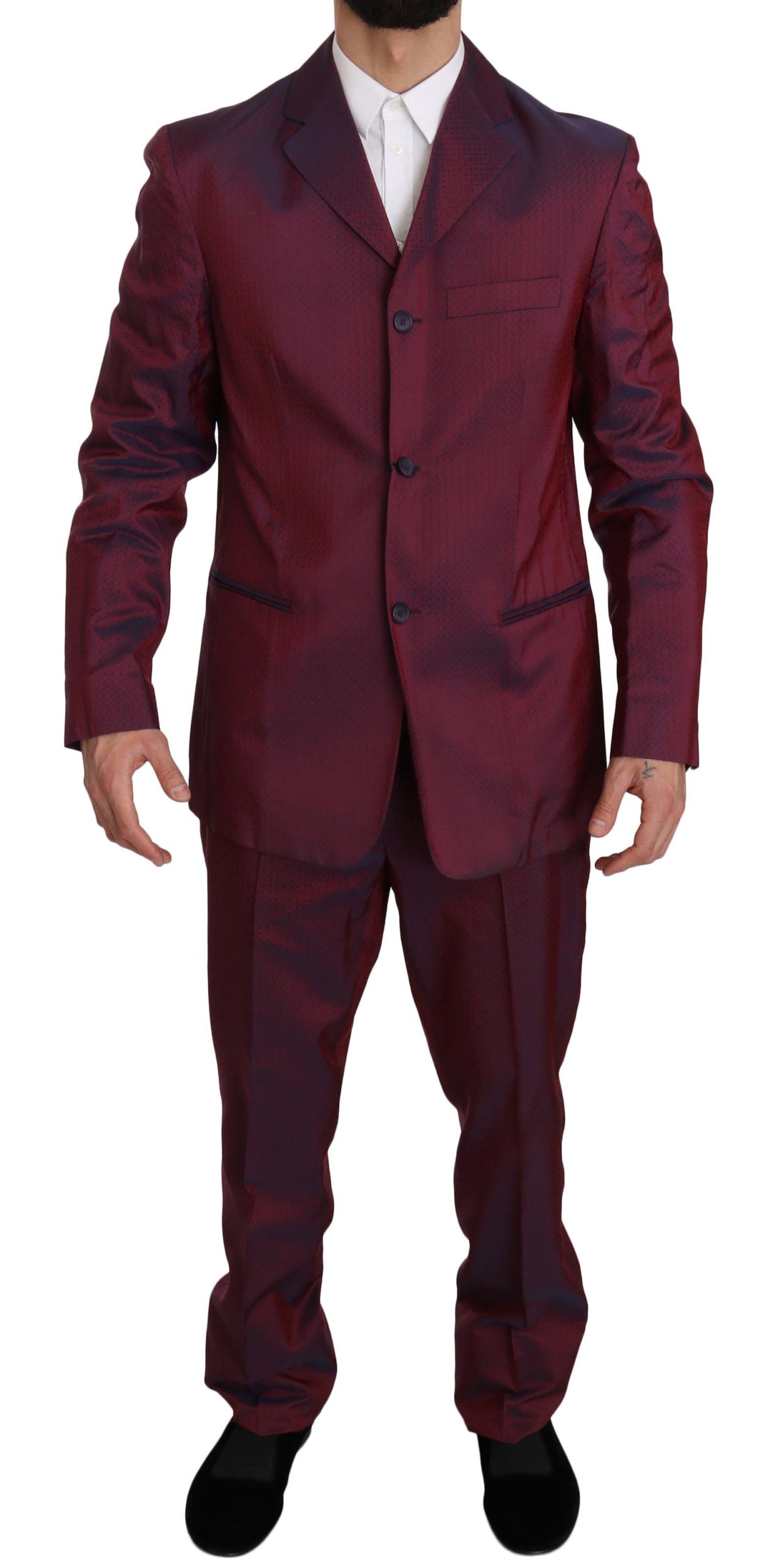 Romeo Gigli Men's Two Piece 3 Button Patterned Suit Bordeaux KOS1437 - IT52 | XL