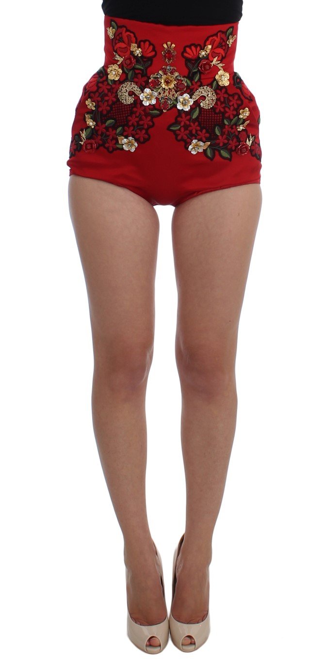 Dolce & Gabbana Women's Silk Crystal Roses Shorts Red SIG20121 - IT40|S