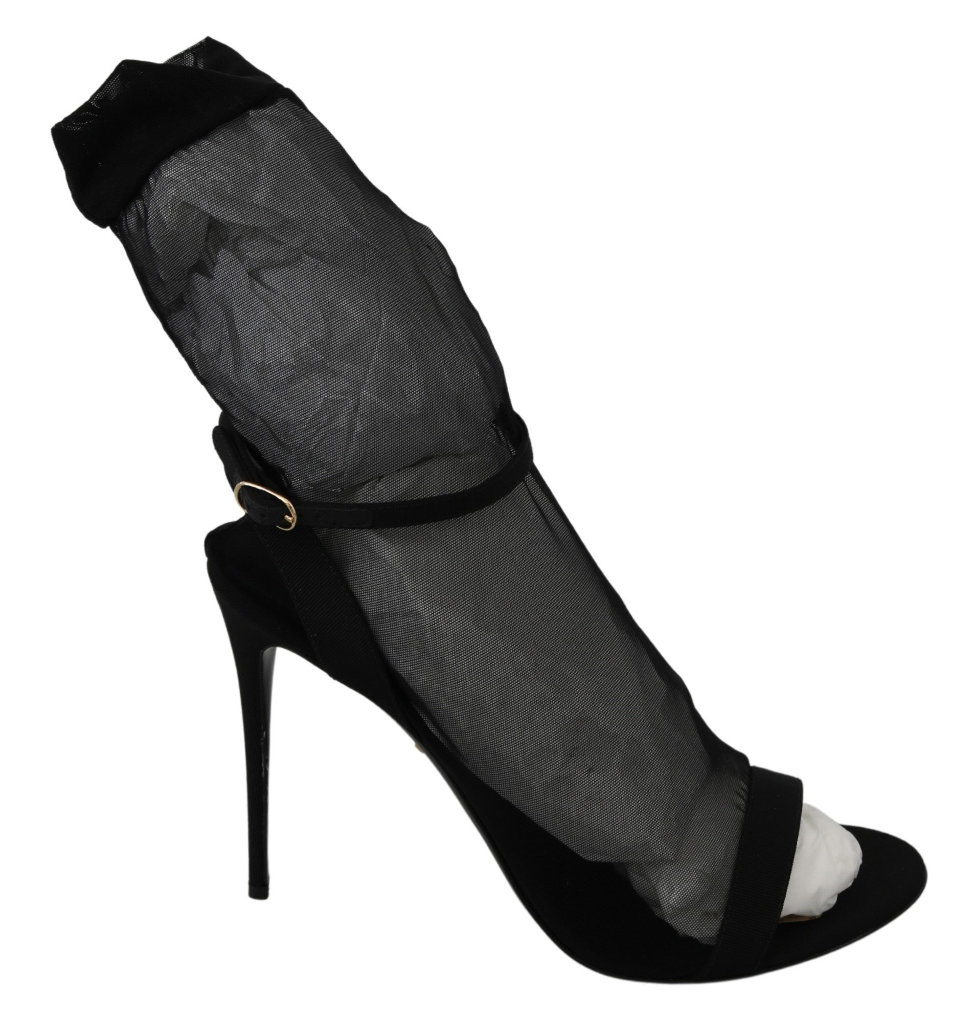 Black Tulle Stretch Stilettos Sandals Shoes - EU41/US10.5