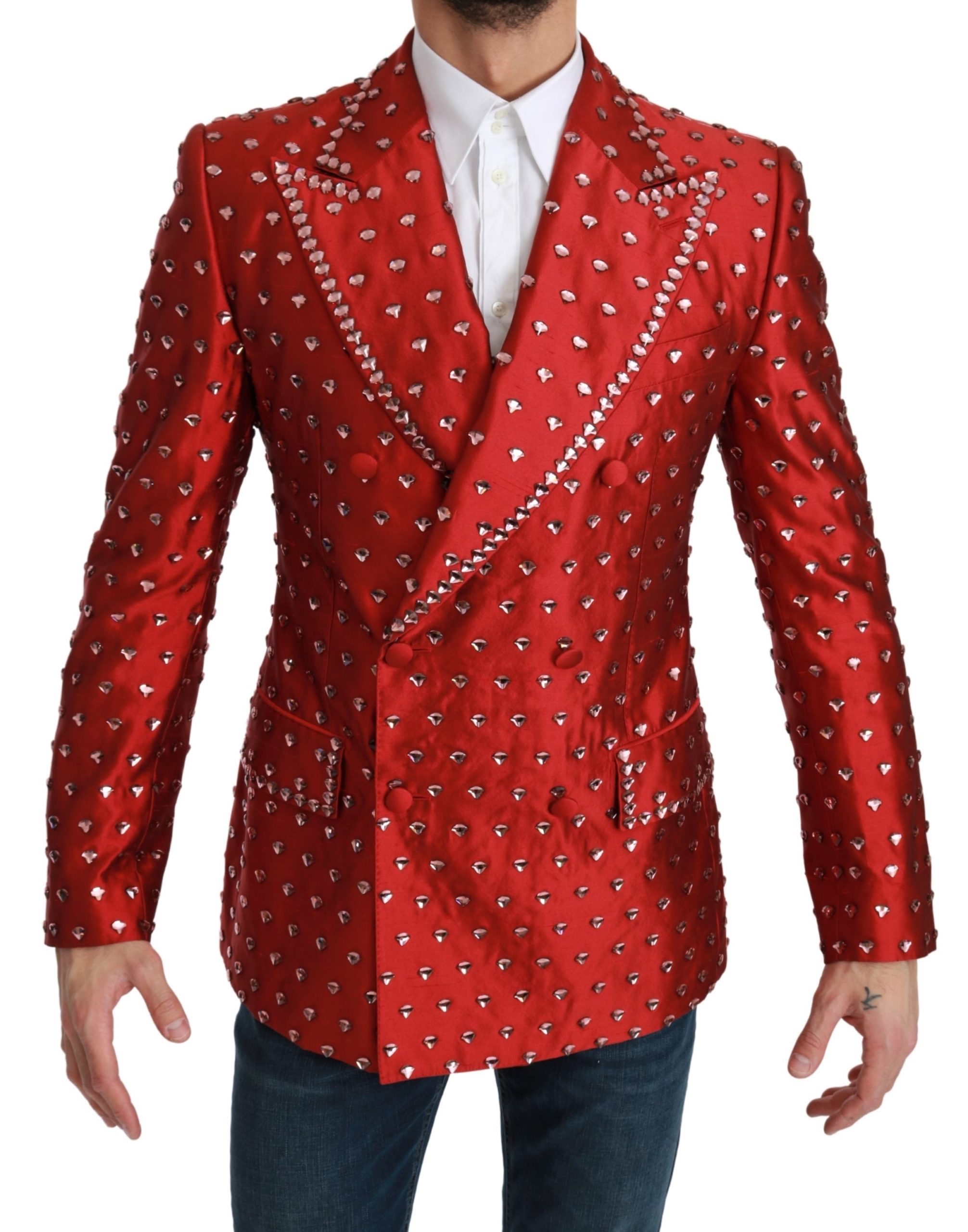 Dolce & Gabbana Men's Silk Crystal Blazer Red KOS1789 - IT48 | M