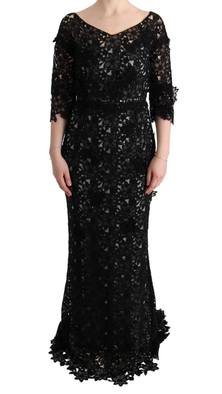 Dolce & Gabbana Women's Cotton Silk Floral Long Dress Black SIG60574 - IT38|XS