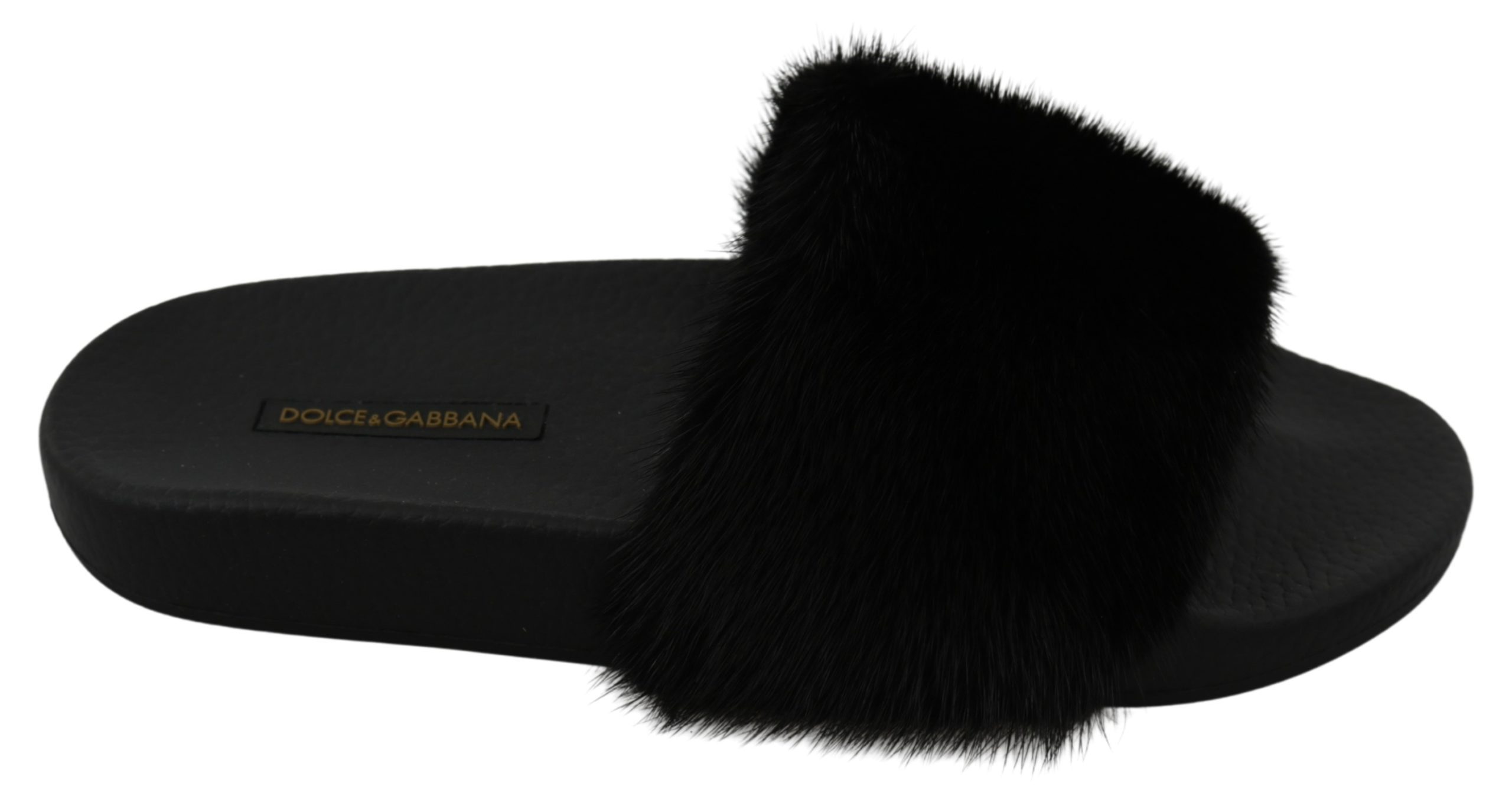 Dolce & Gabbana Women's Fur Slides Flats Black LA7299 - EU37/US6.5