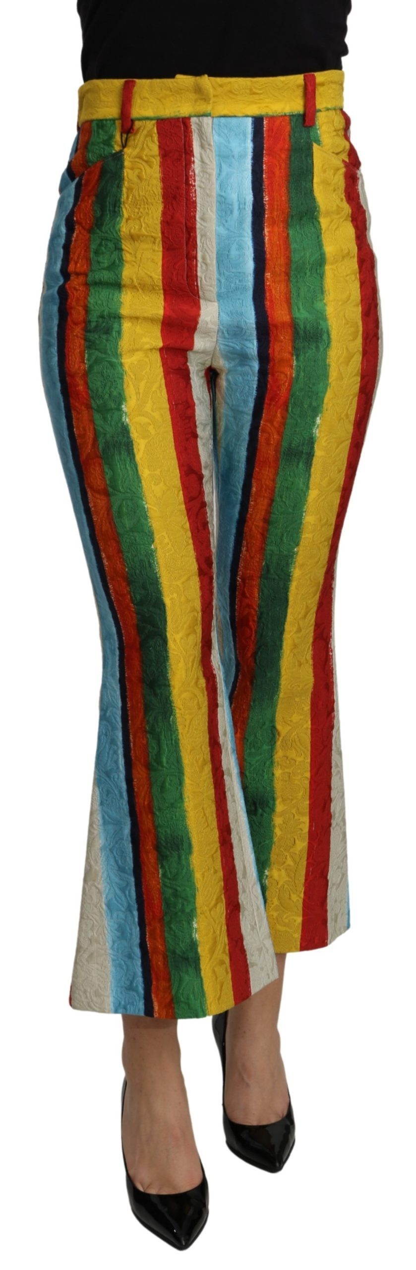 Dolce & Gabbana Women's Stripes Flared Brocade Trouser Multicolor PAN71090 - IT36 | XS