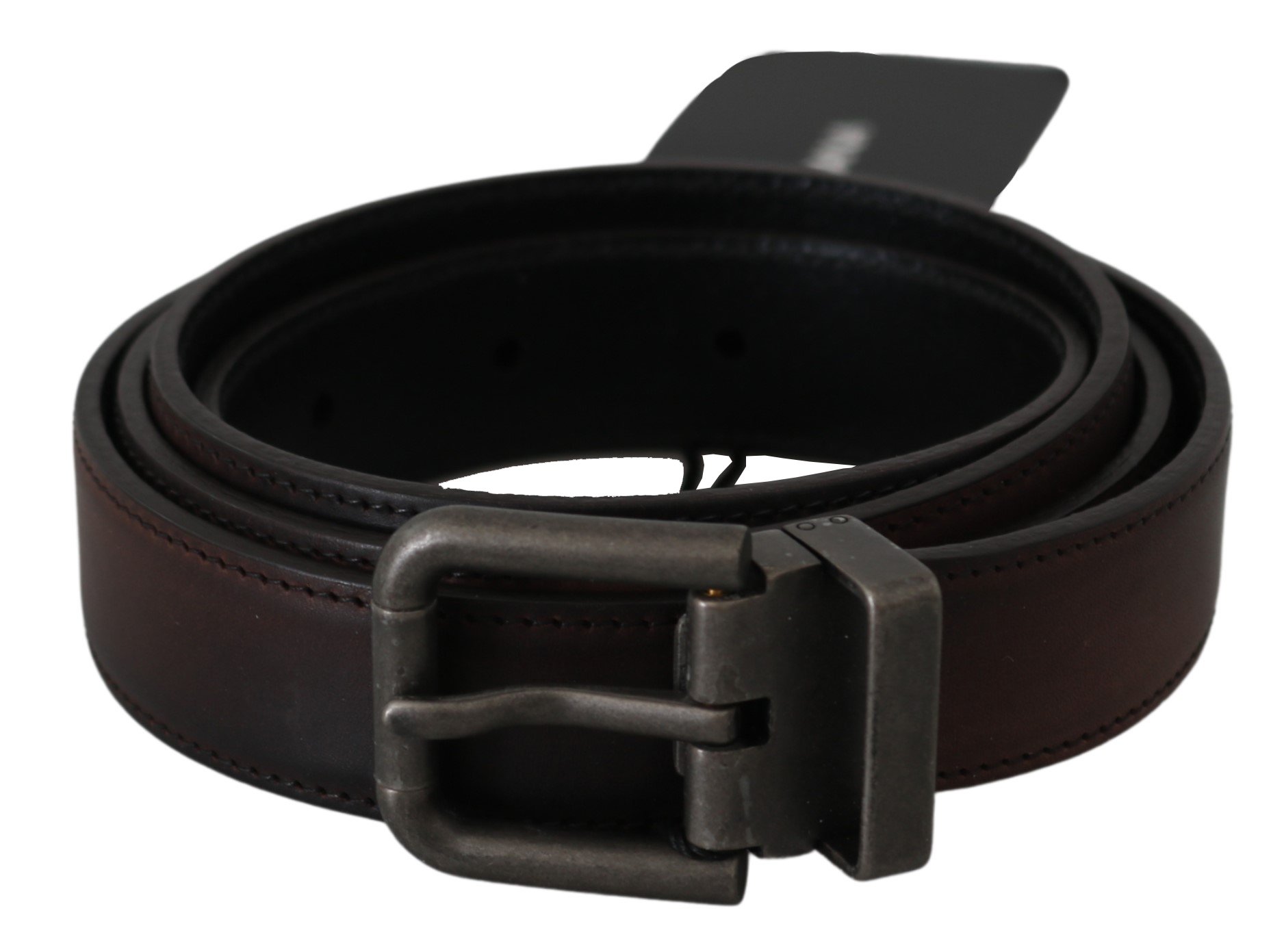 Solid Brown Leather Gray Buckle Belt - 85 cm / 34 Inches