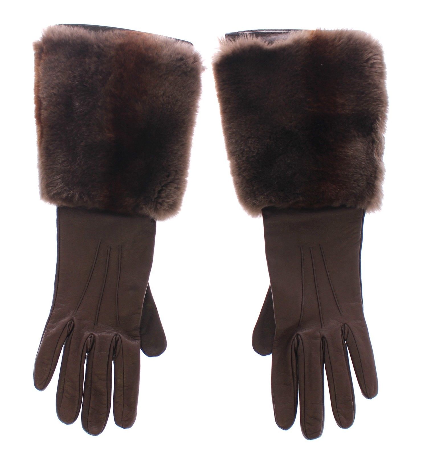 Dolce & Gabbana Women's Rabbit Fur Lambskin Leather Gloves Silk MOM11433 - 7 | S