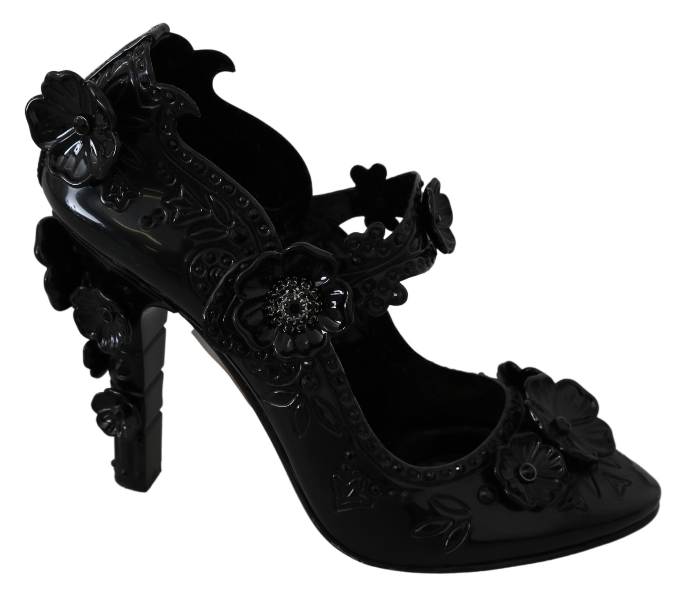 Dolce & Gabbana Women's Floral Crystal CINDERELLA Pumps Black LA7286 - EU39/US8.5