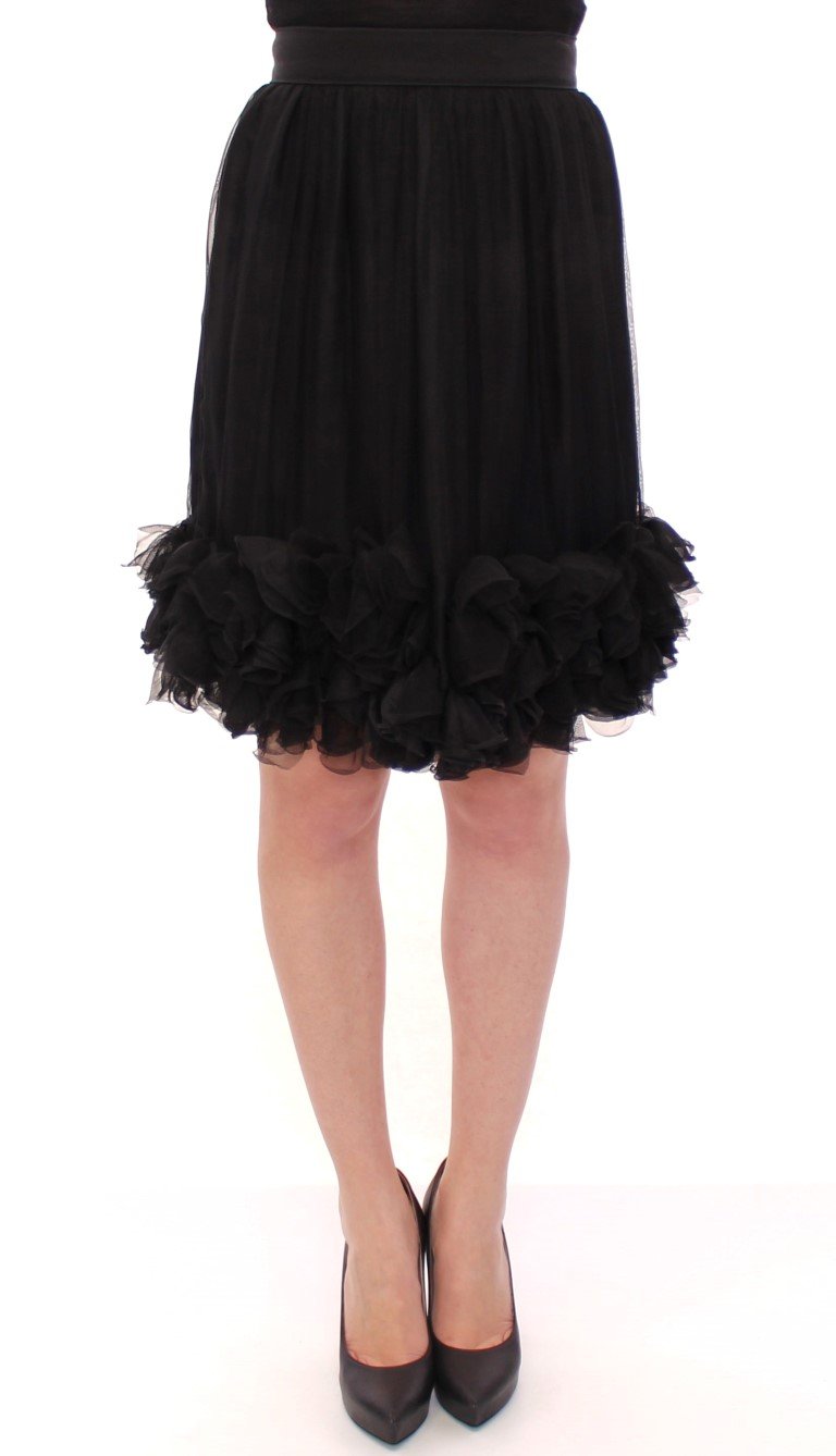 Black Silk Transparent Above Knees Skirt - IT40|S