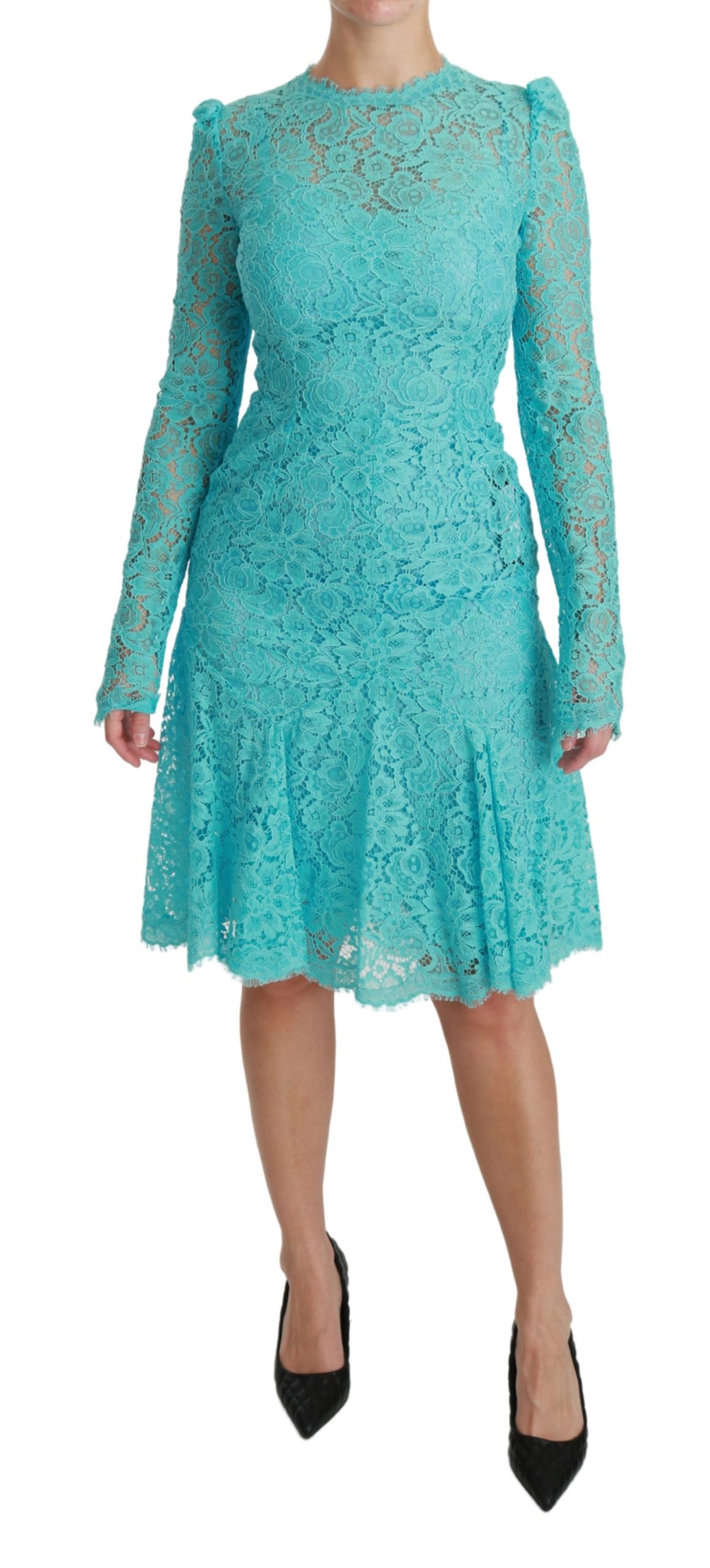 Dolce & Gabbana Women's Lace Knee Sheath Cotton Dress Light Blue DR2518 - IT40|S