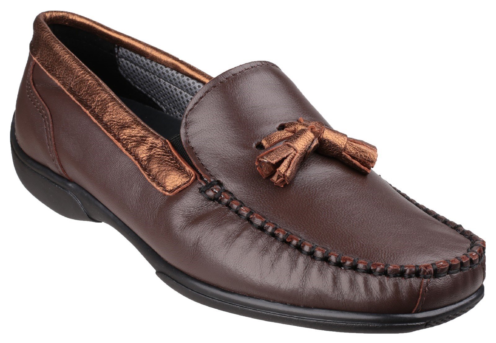 Cotswold Men's Biddlestone Slip On Loafer Shoe Various Colours 20285 - Brown/Gold 3