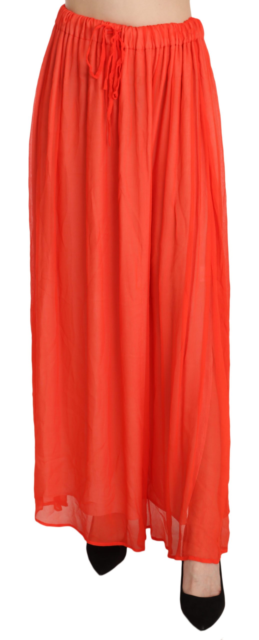Orange Crepe Pleated Trapeze Viscose Maxi Skirt - IT42|M