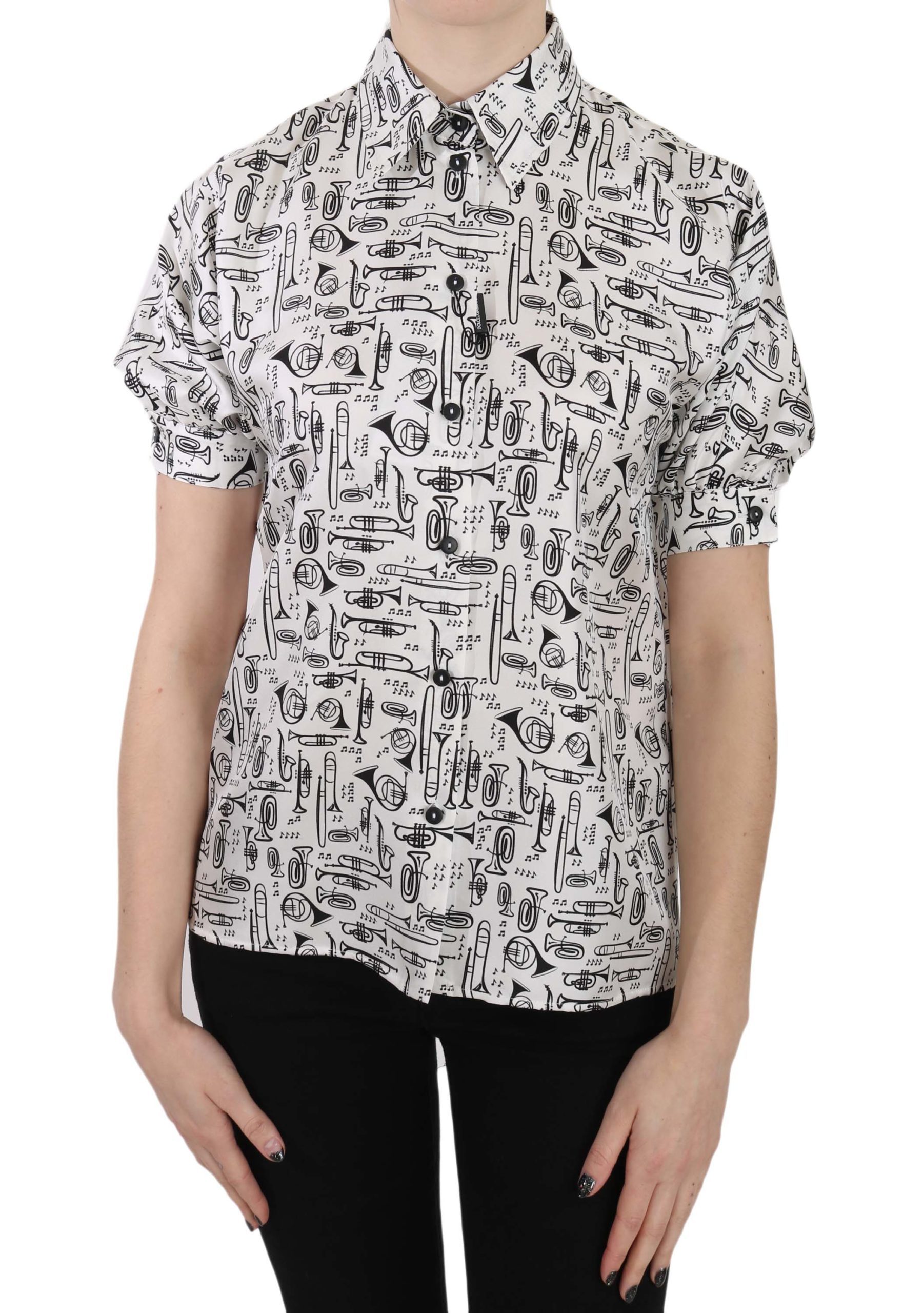 Dolce & Gabbana Women's Trumpet Print Button Shirt White TSH3227 - IT36|XXS