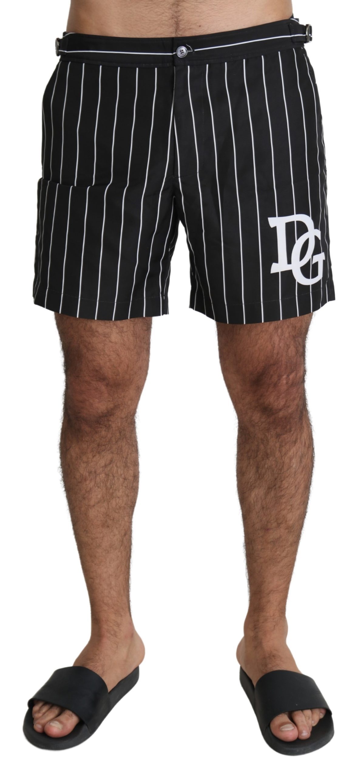 Black White Striped Beachwear Boxer Swimshorts - IT3 | XS