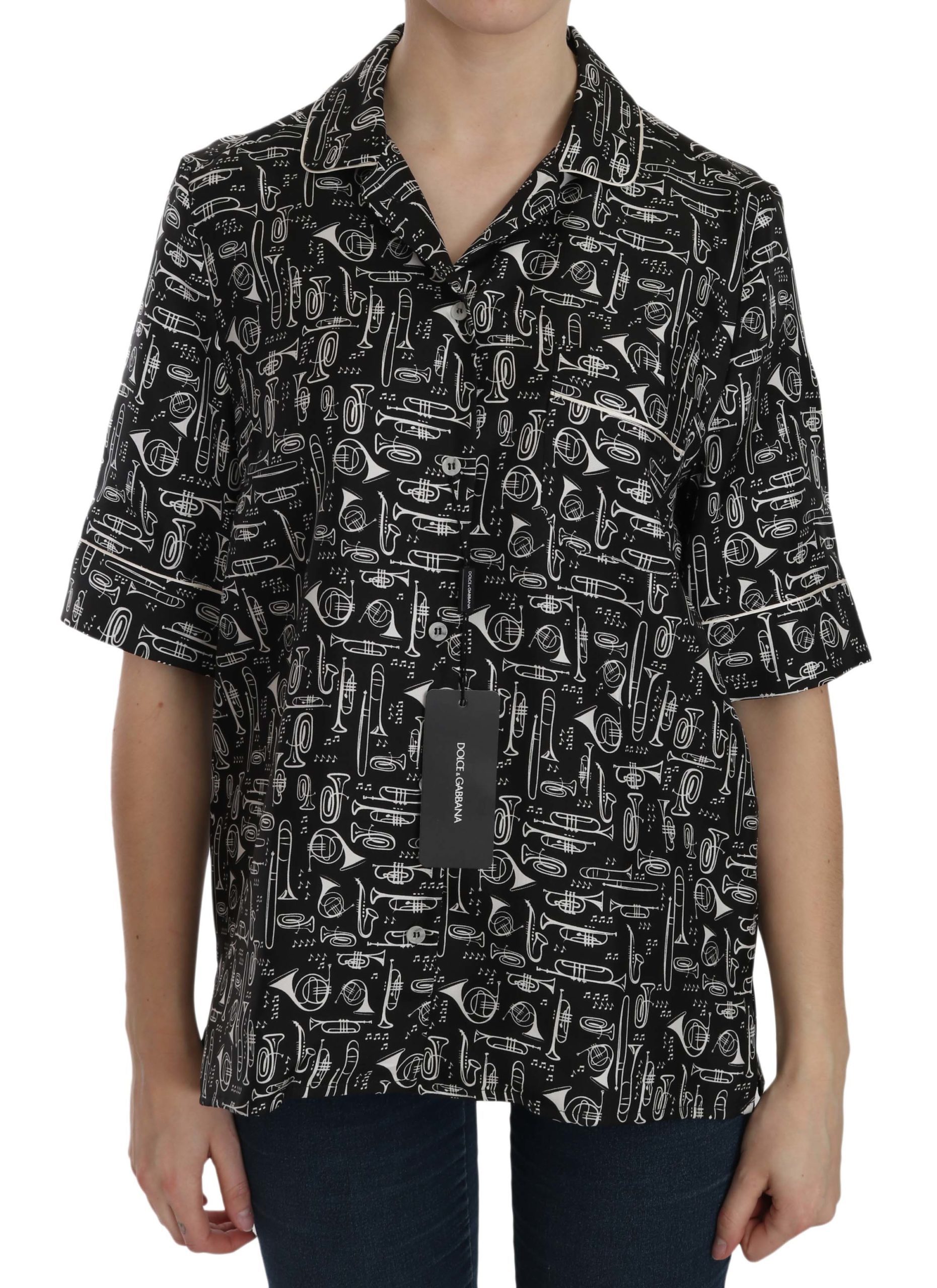 Dolce & Gabbana Women's Musical Instrument Print Top Black TSH3116 - IT36|XXS