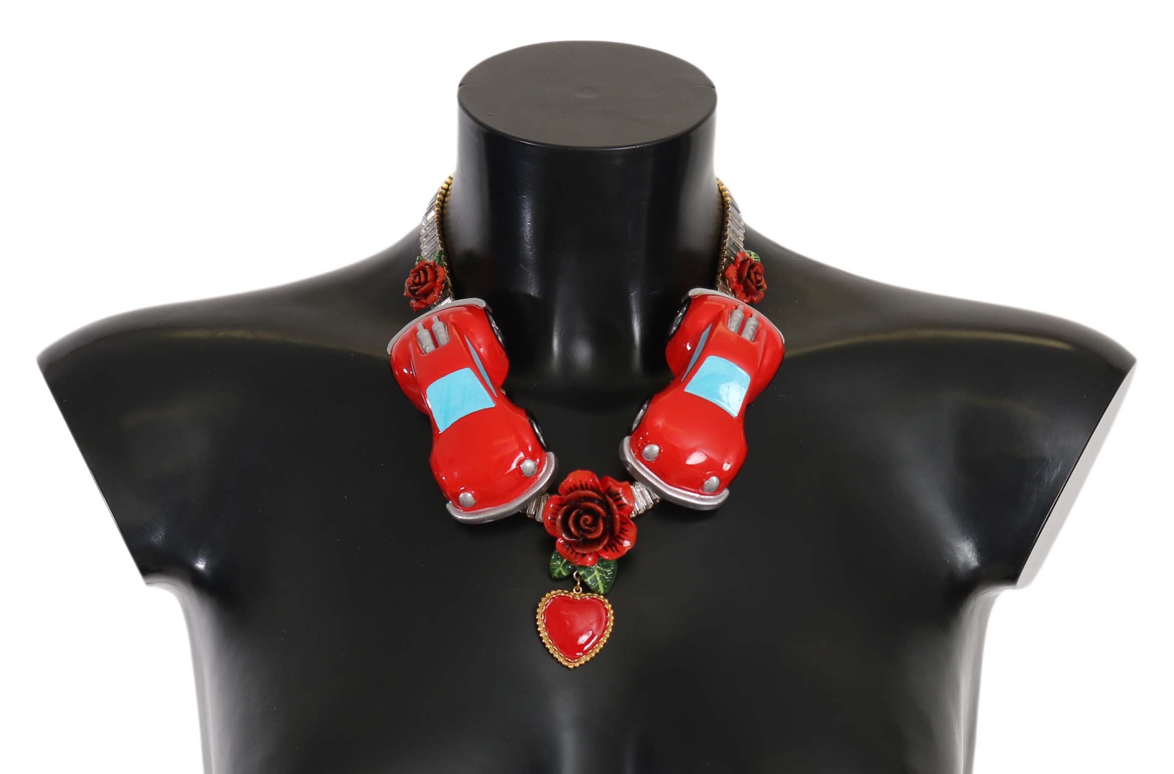 Dolce & Gabbana Women's Roses Heart Car Crystal Charms Necklace Red SMY5085