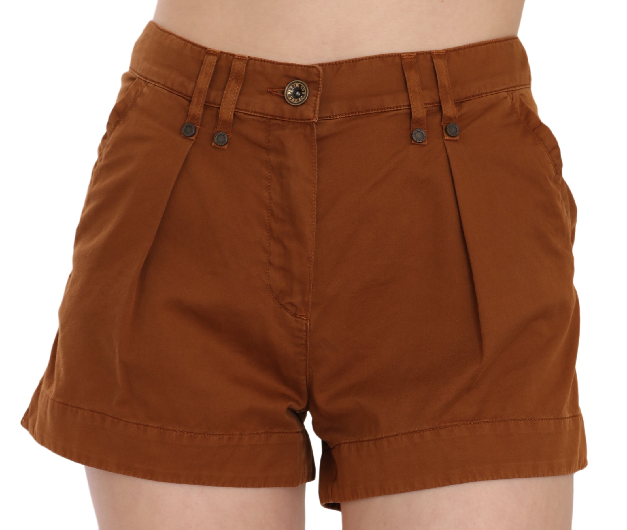 PLEIN SUD Women's Mid Waist Cotton Denim Mini Shorts Brown PAN70250 - IT38|XS