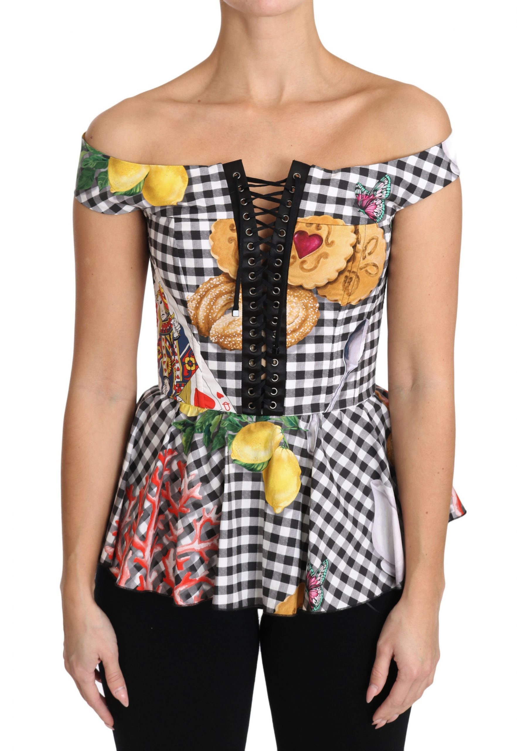 Dolce & Gabbana Corset Blouse Sicily Top Black/White TSH3084-36 - IT36|XXS