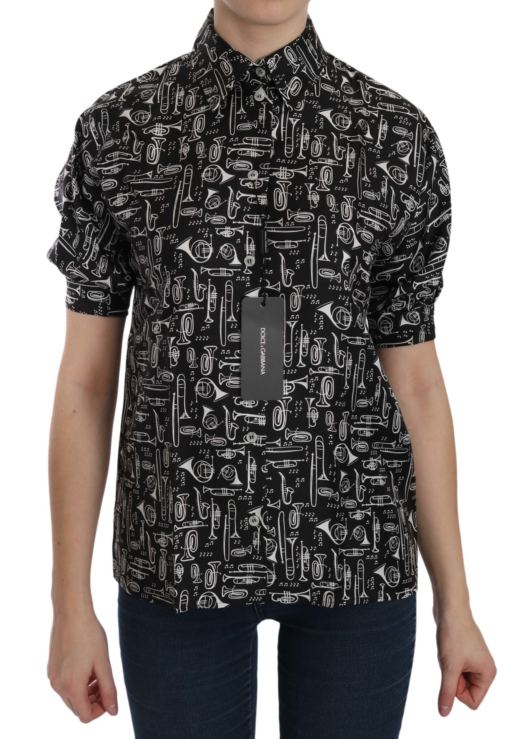 Dolce & Gabbana Women's Musical Instrument Collared Shirt Black TSH3115 - IT36|XXS