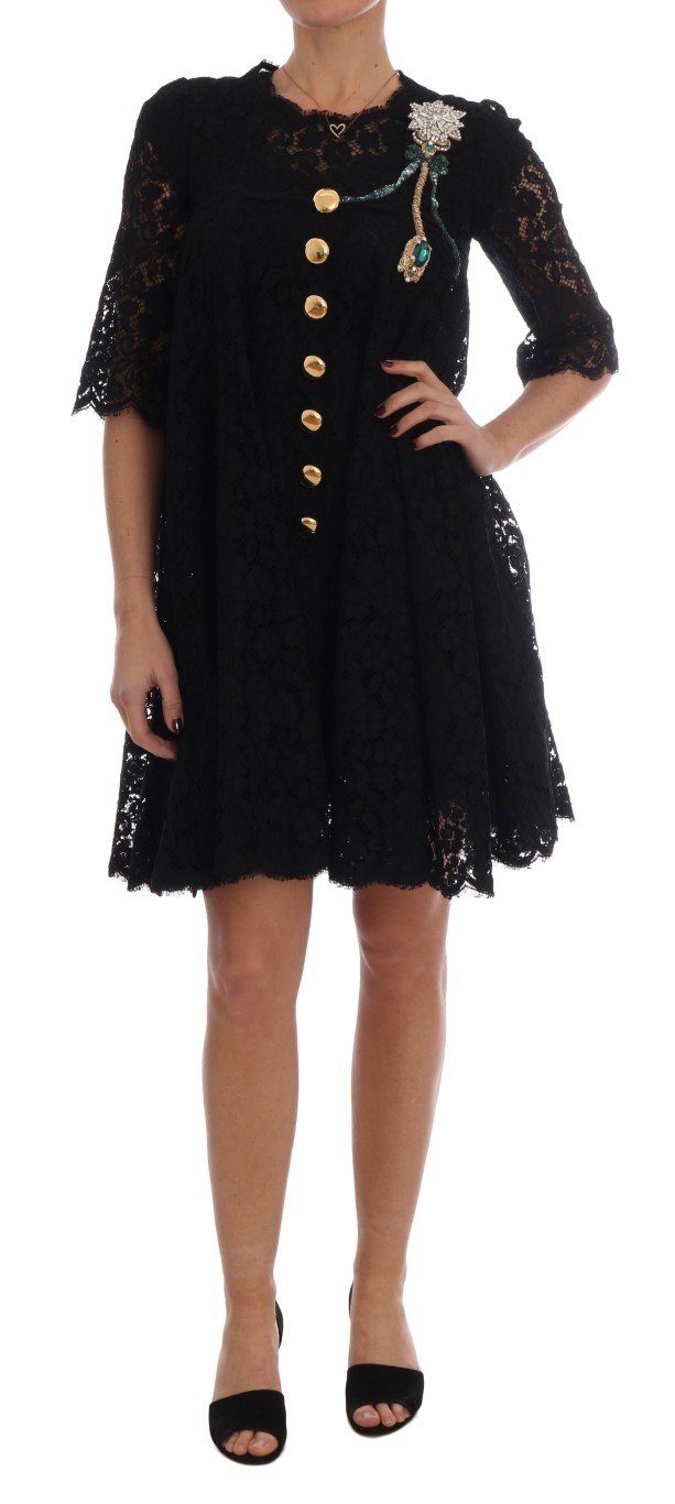 Dolce & Gabbana Women's A-line Taormina Lace Crystal Dress Black DR1384 - IT40|S