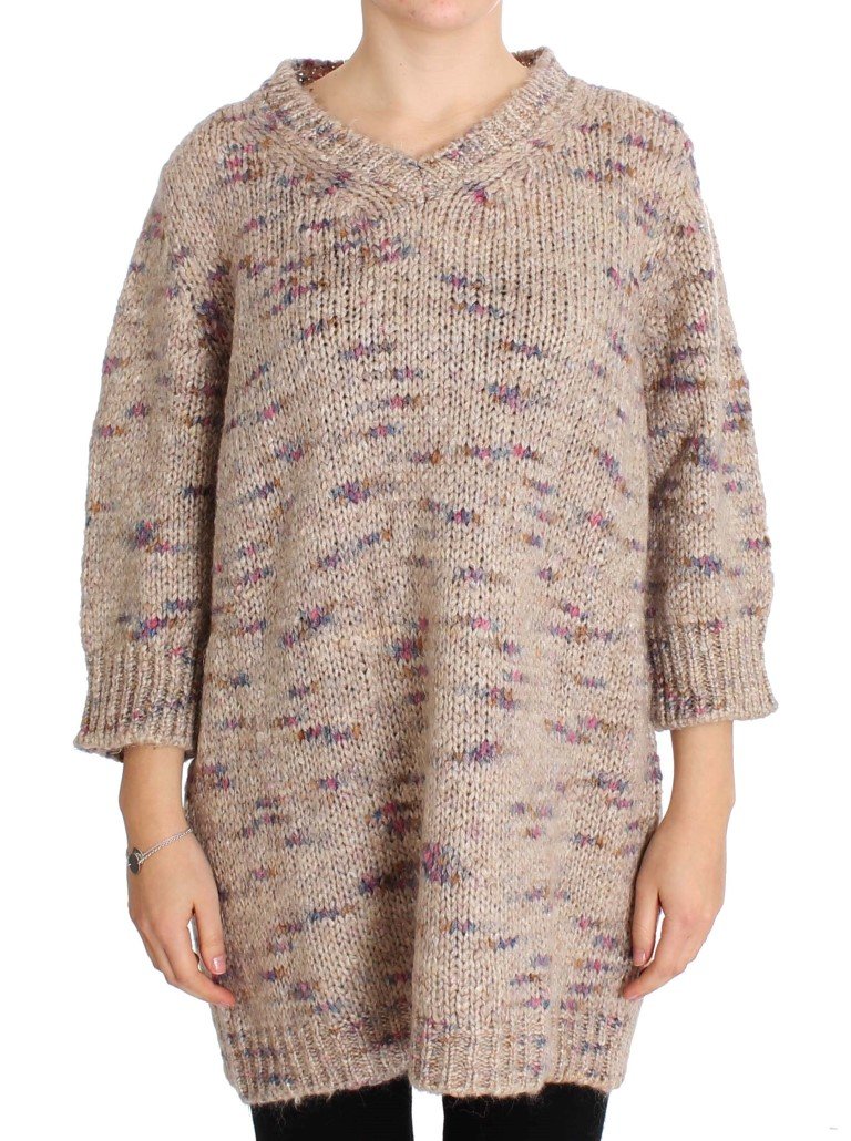 Pink Memories Women's Knitted Oversize Sweater Beige SIG30261 - IT42|M