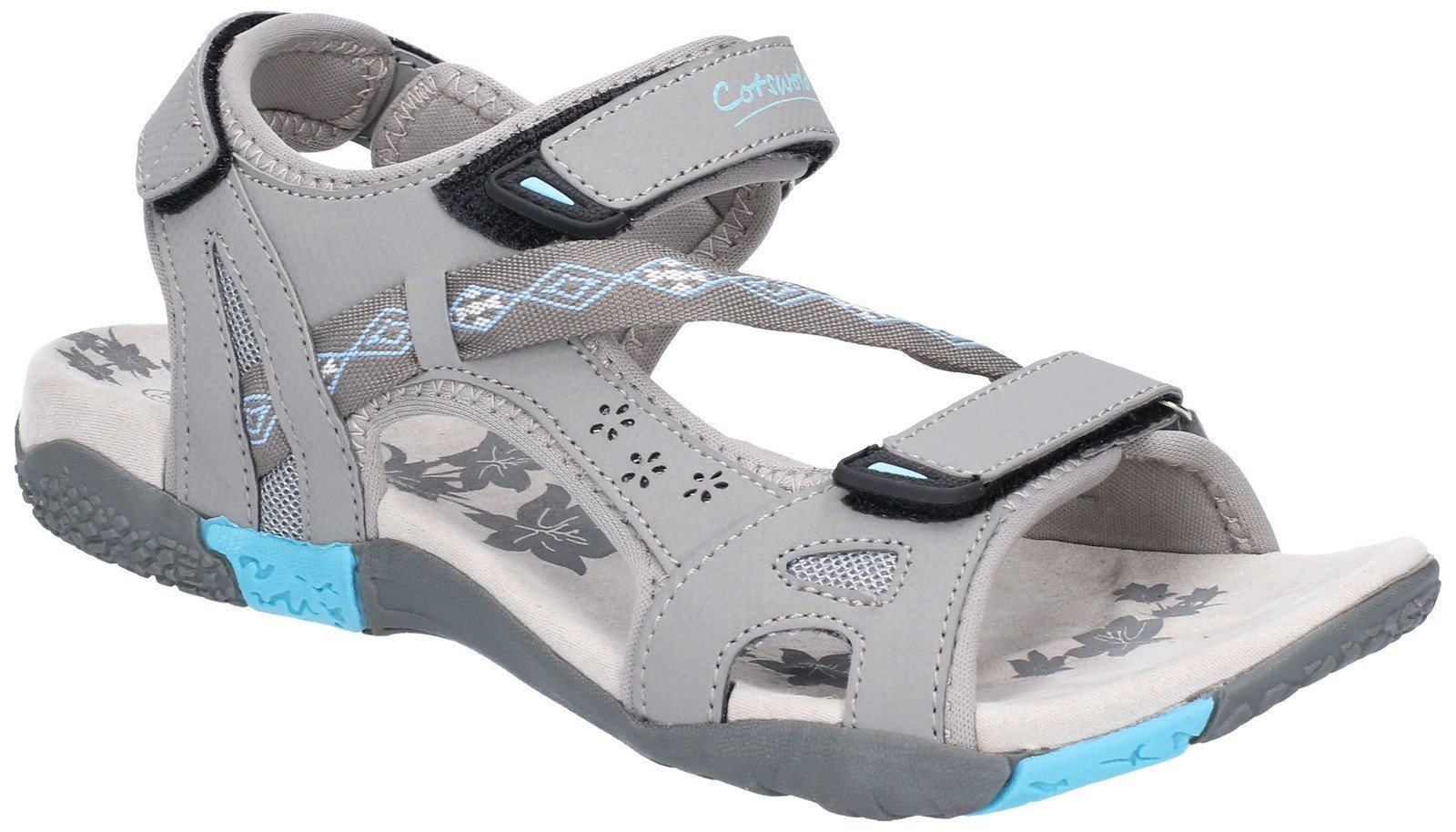 Cotswold Women's Whichford Touch Fasten Sandal Various Colours 28233 - Grey/Light Blue 3