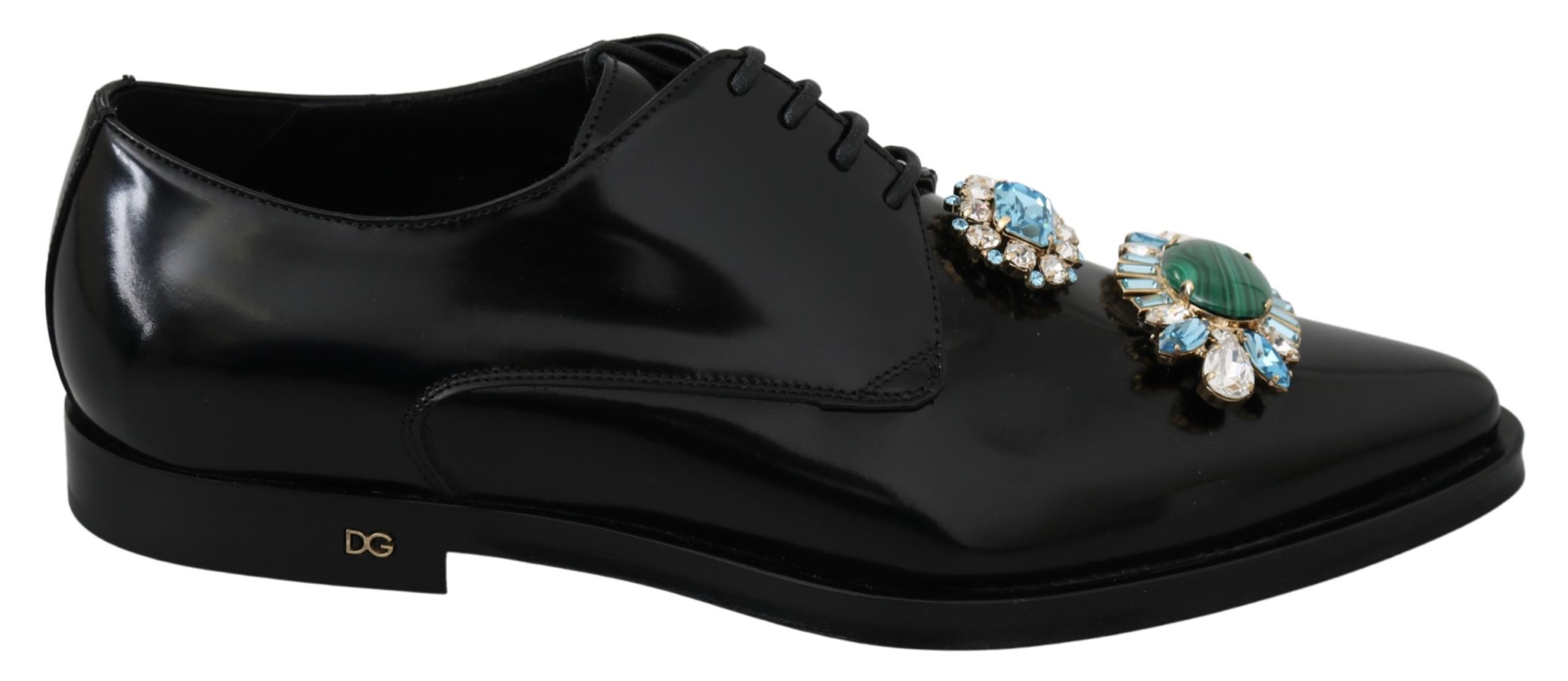 Dolce & Gabbana Women's Leather Crystal Dress Formal Shoes Black LA6804 - EU39/US8.5