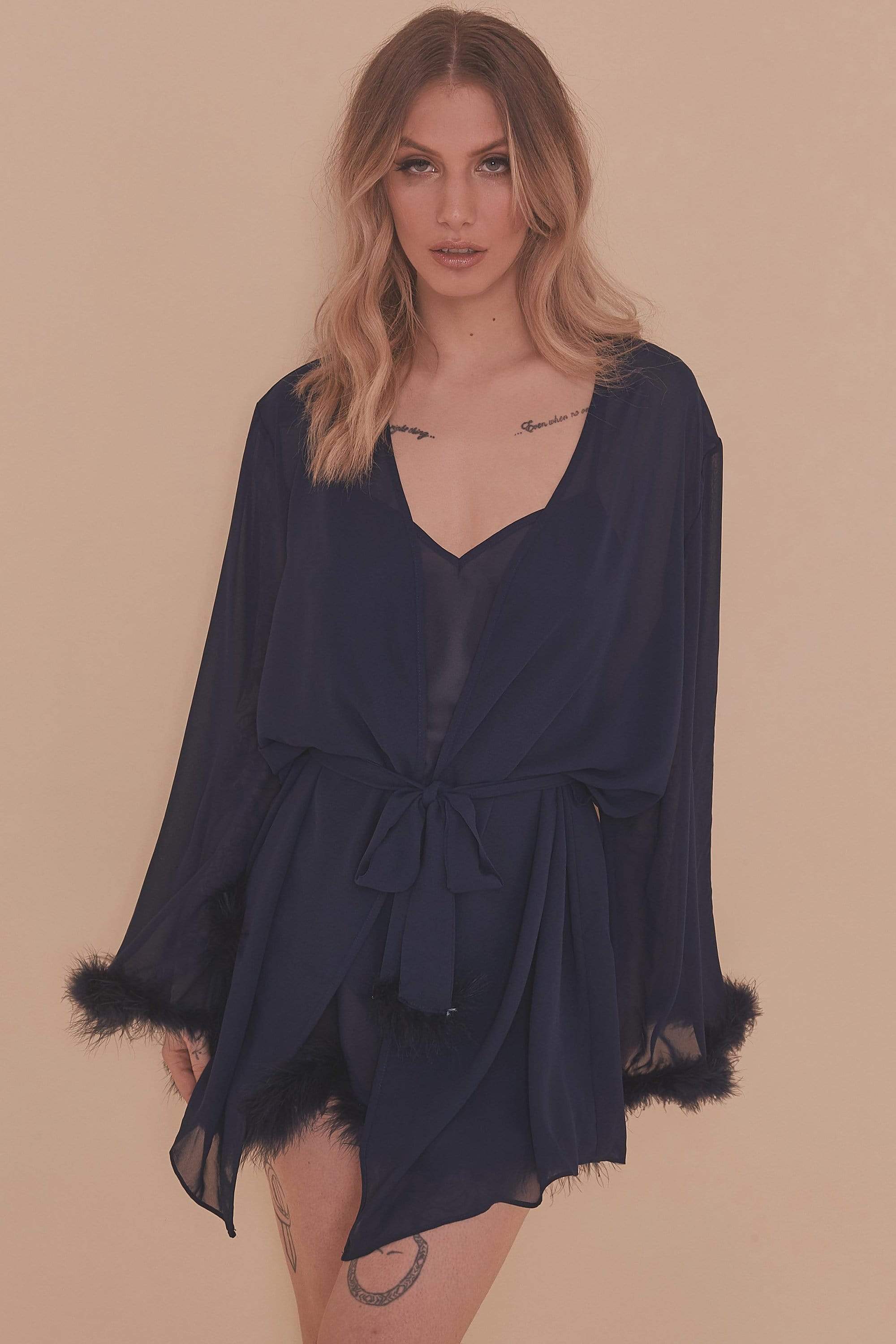 Bettie Page Feather Robe Navy UK 14 / US 10
