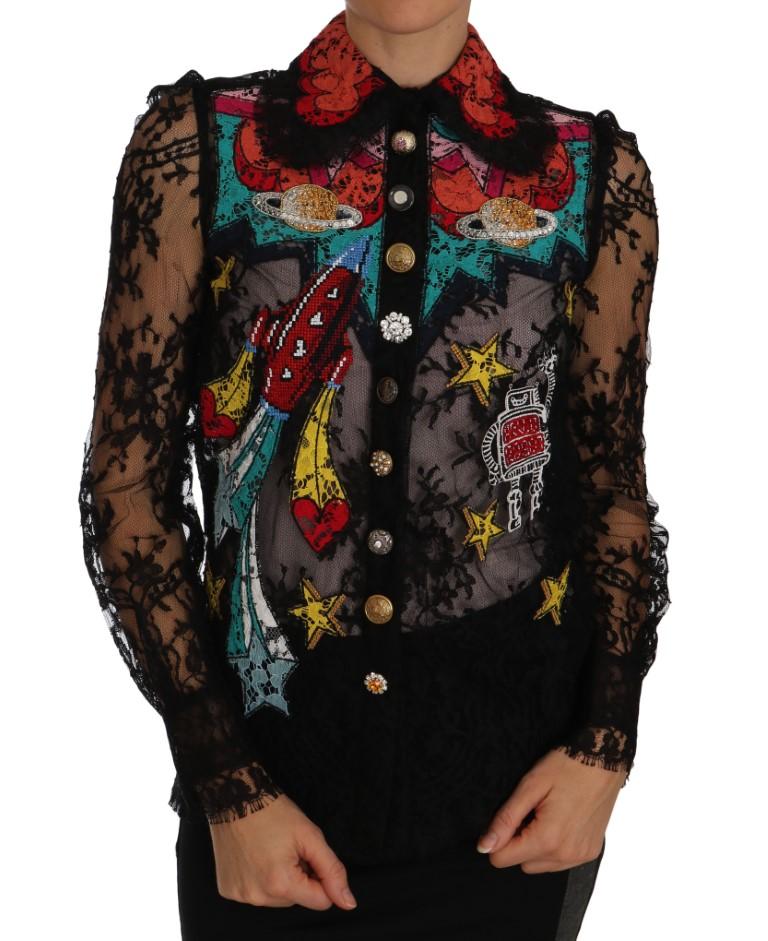Black Lace Crystal SPACE Shirt - IT36 | XS
