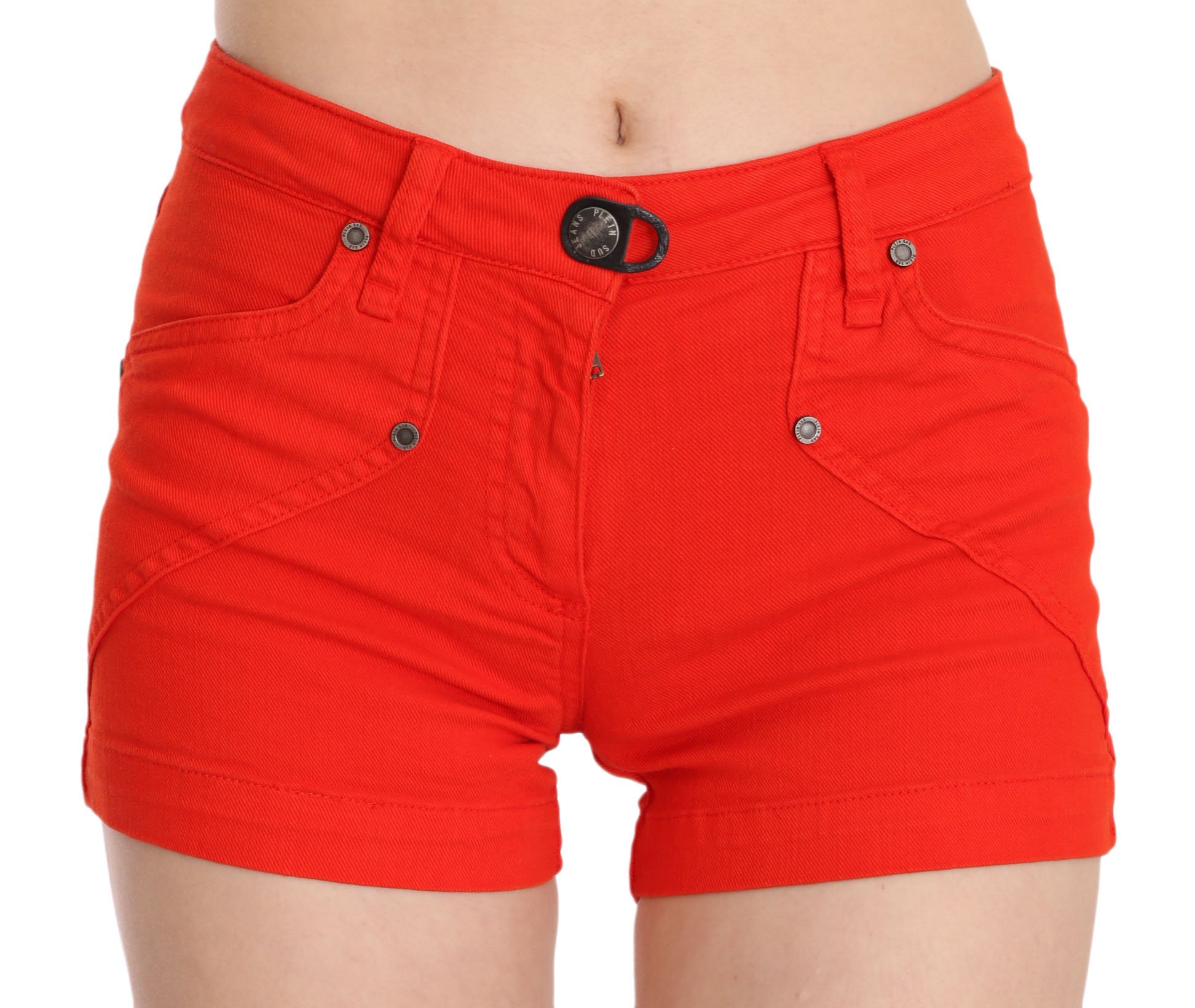 PLEIN SUD Women's Mid Waist Cotton Denim Mini Short Orange PAN70251 - IT36 | XS