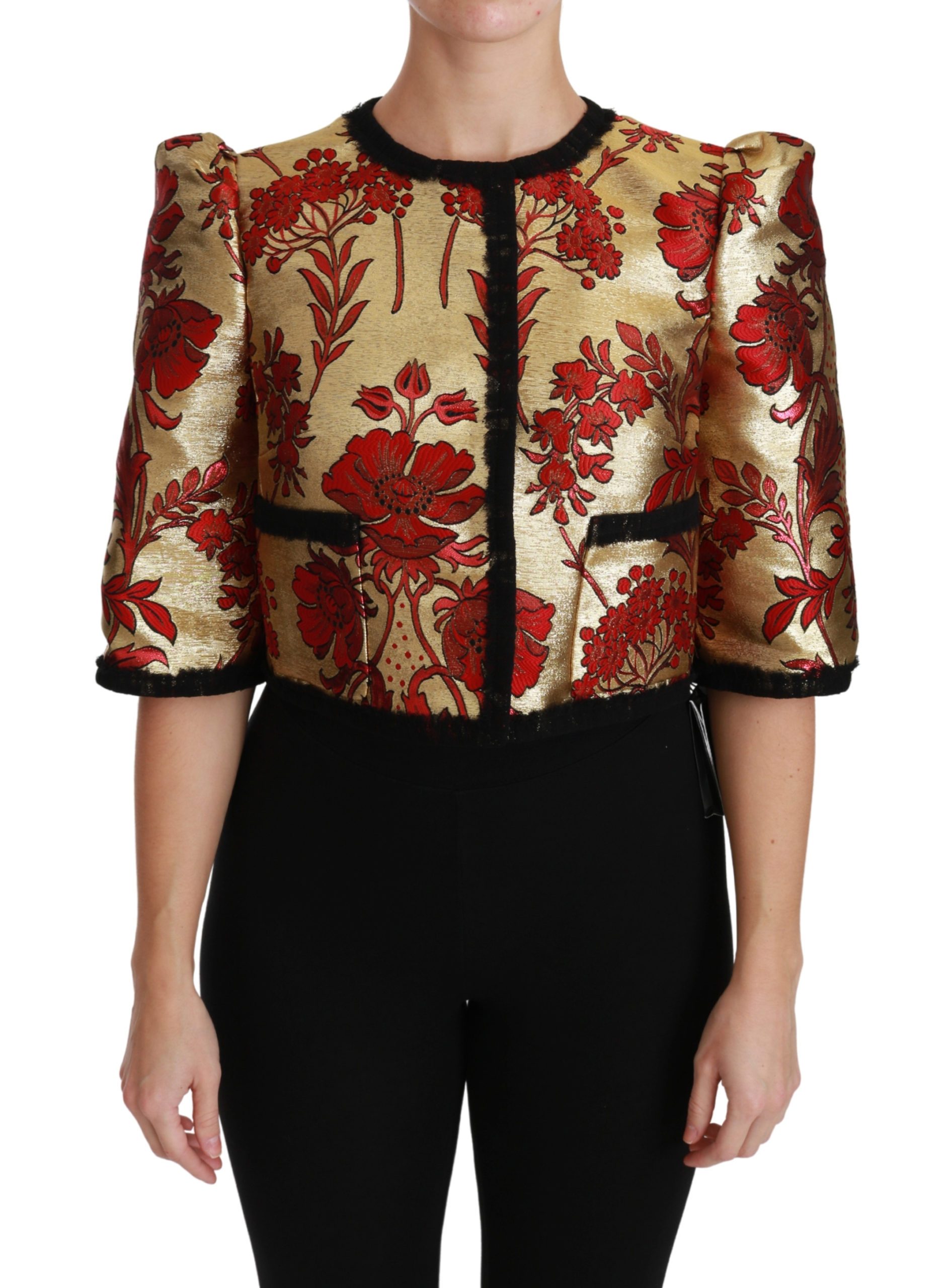 Dolce & Gabbana Women's Floral Brocade Cropped Jacket Red JKT2567 - IT42|M