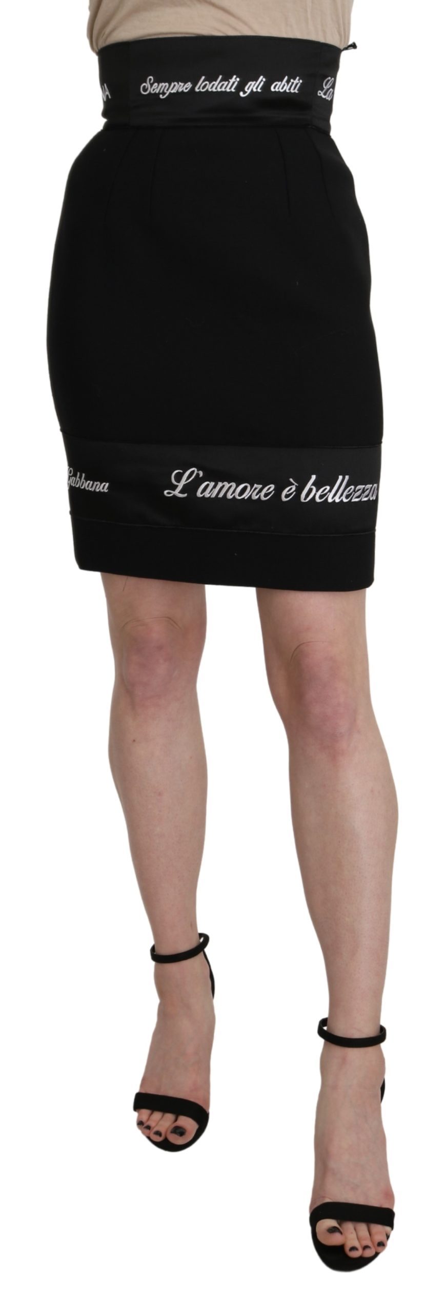 Black High Waist Pencil Short Branded Skirt - IT36 | XS