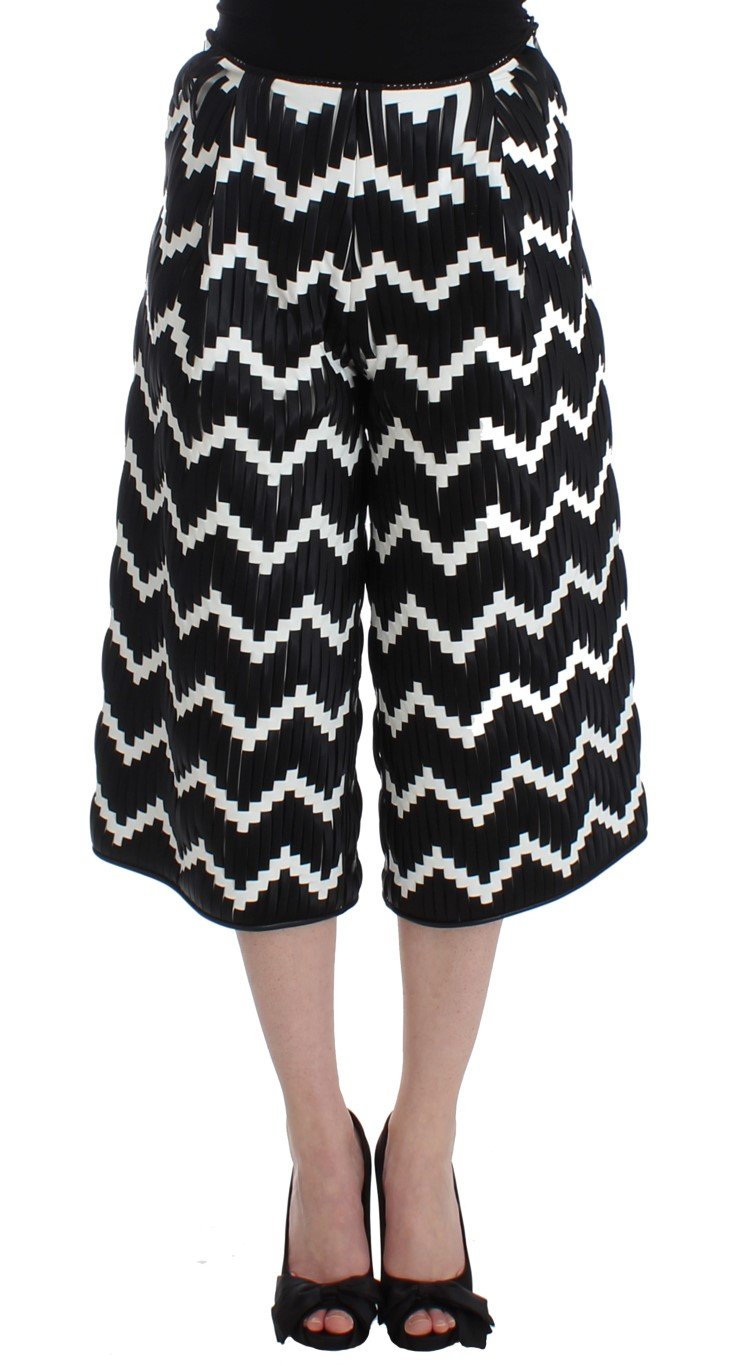 Black White Chevron Nappa Leather Shorts - IT40|S