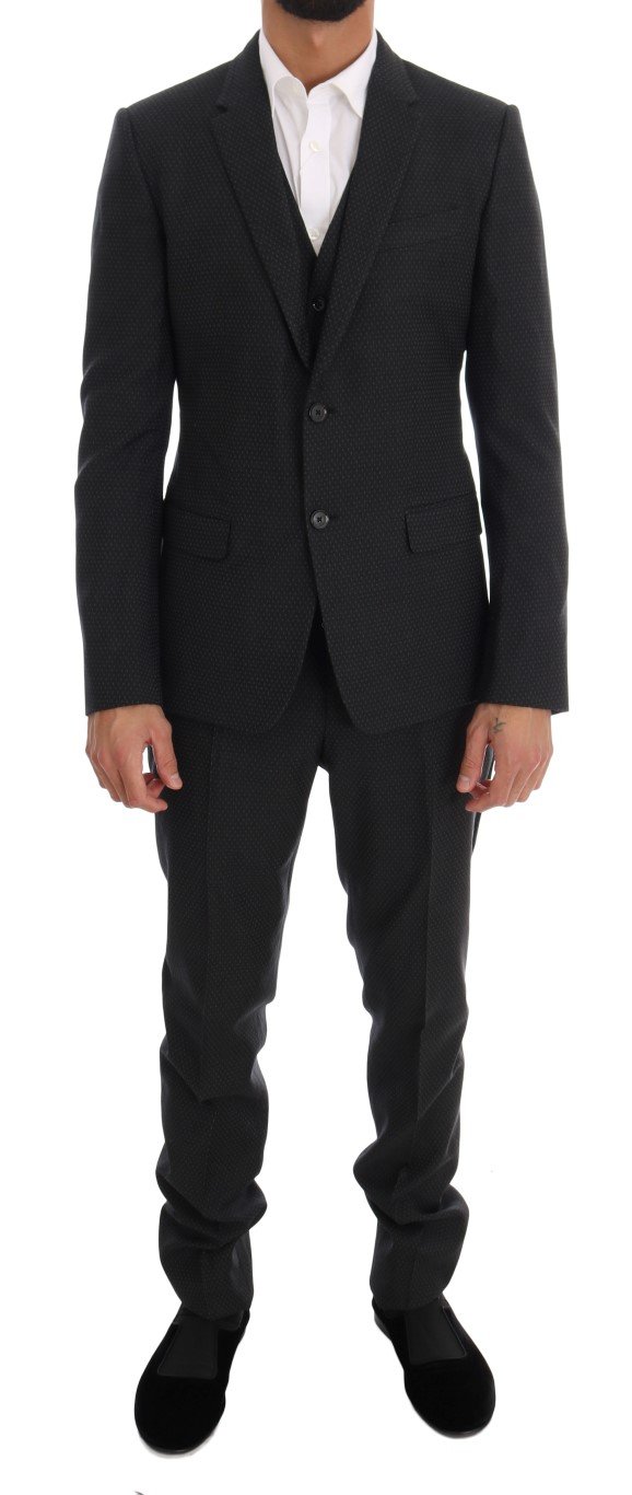 Dolce & Gabbana Men's Patterned Wool 3 Piece Slim Suit Gray KOS1065 - IT48 | M