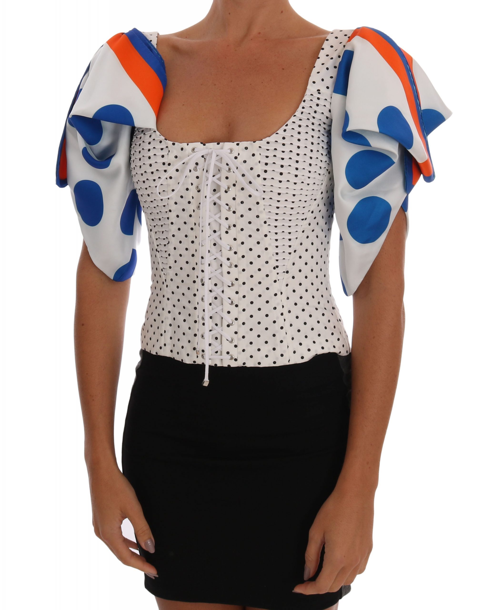 Dolce & Gabbana Women's Polka Silk Tops Black/White TSH1521 - IT48|XXL