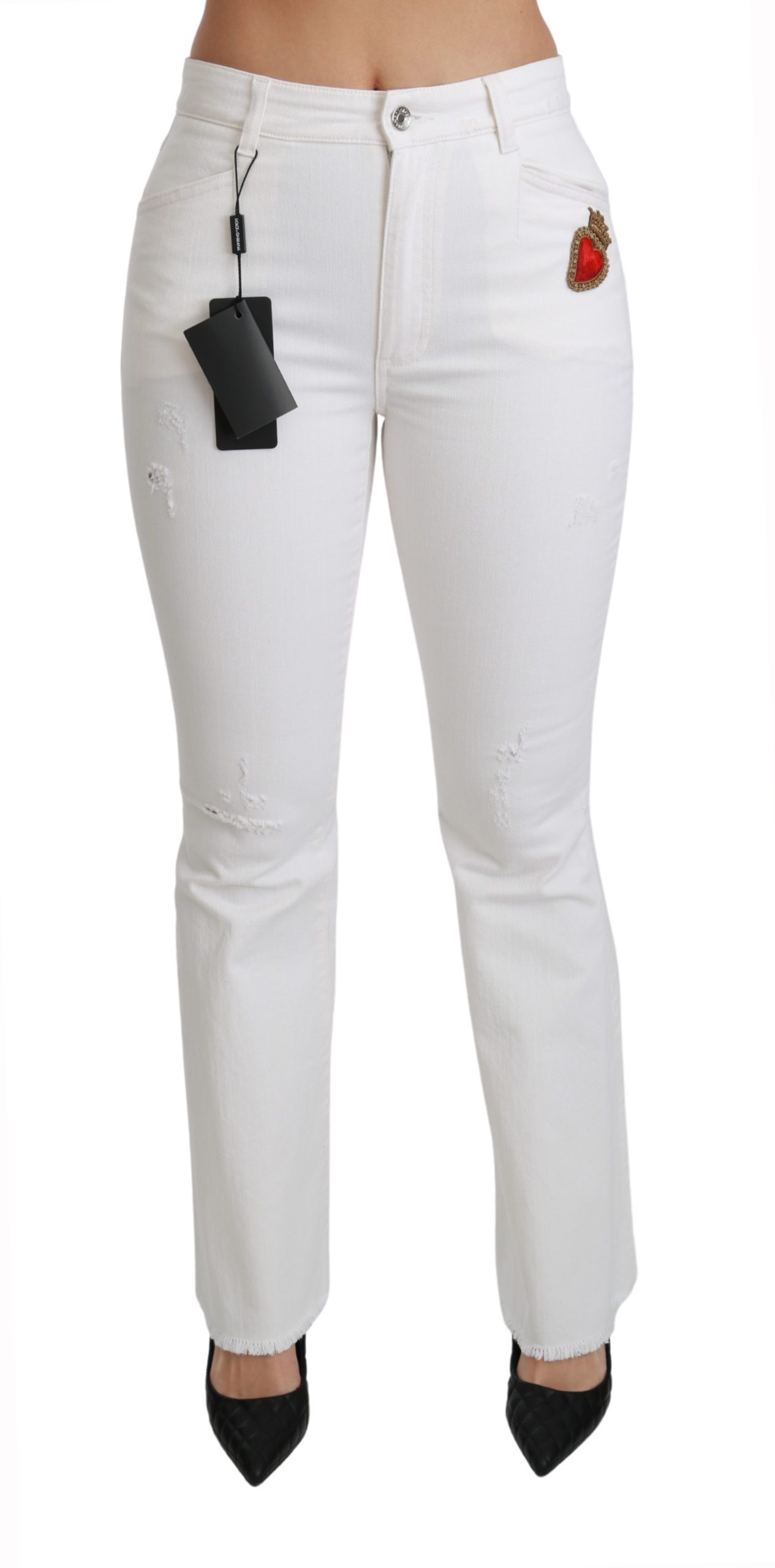 Dolce & Gabbana Women's Heart Flared Stretch Cotton Trouser White PAN70897 - IT36 | XS