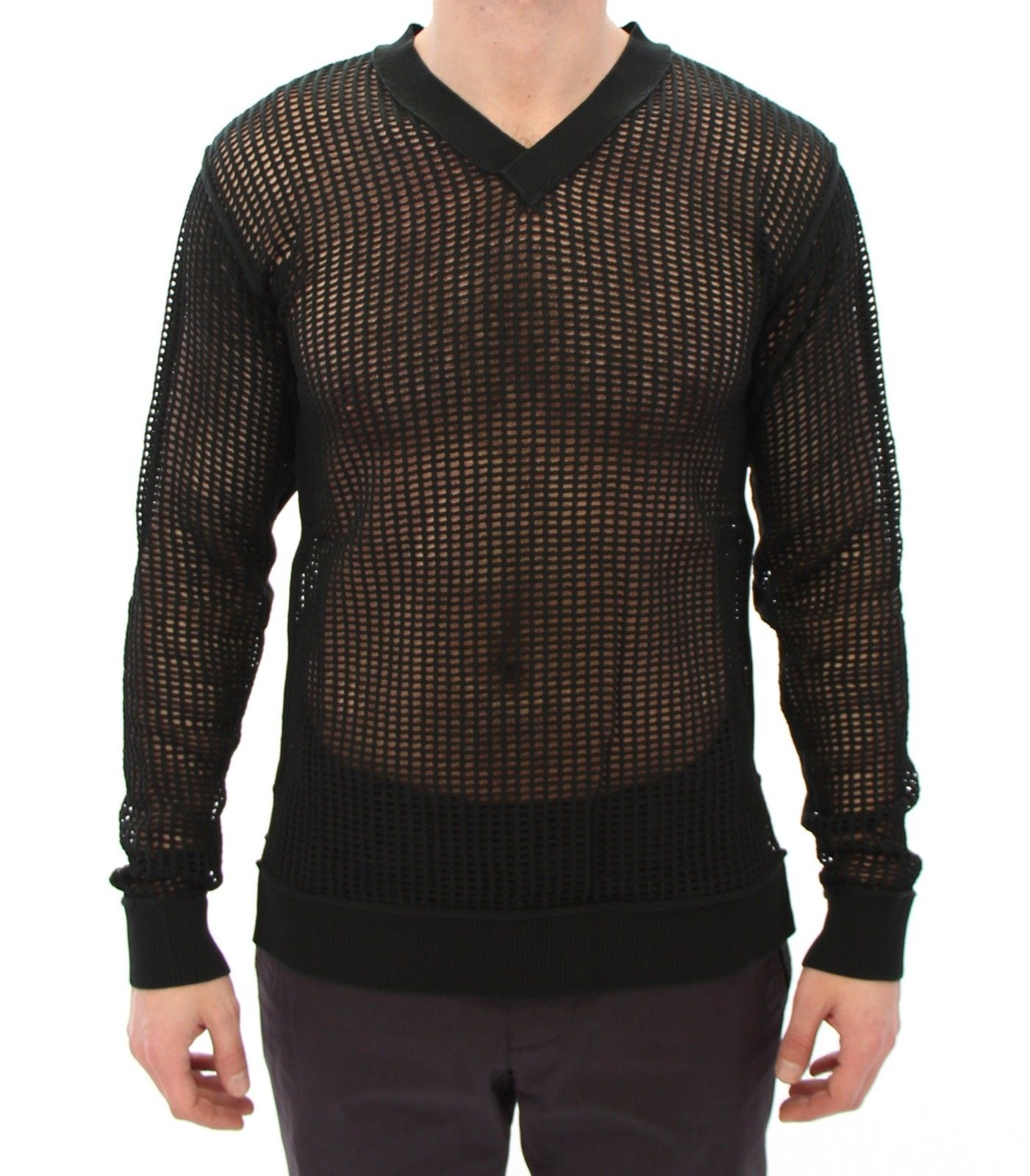 Dolce & Gabbana Men's Dark Runway Netz Pullover Netted Sweater Green GTH10672 - IT52 | XL