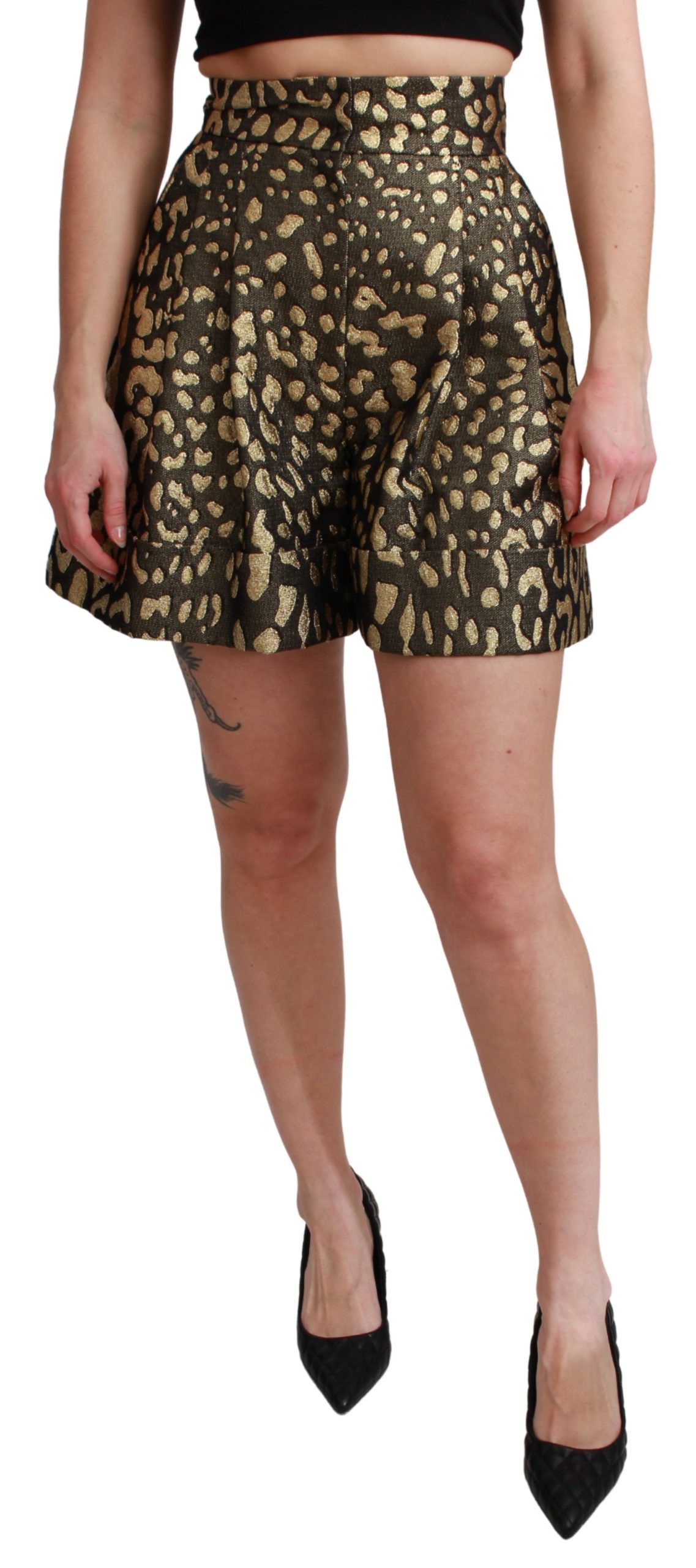 Black Gold High Waist Mini Cotton Shorts - IT40|S