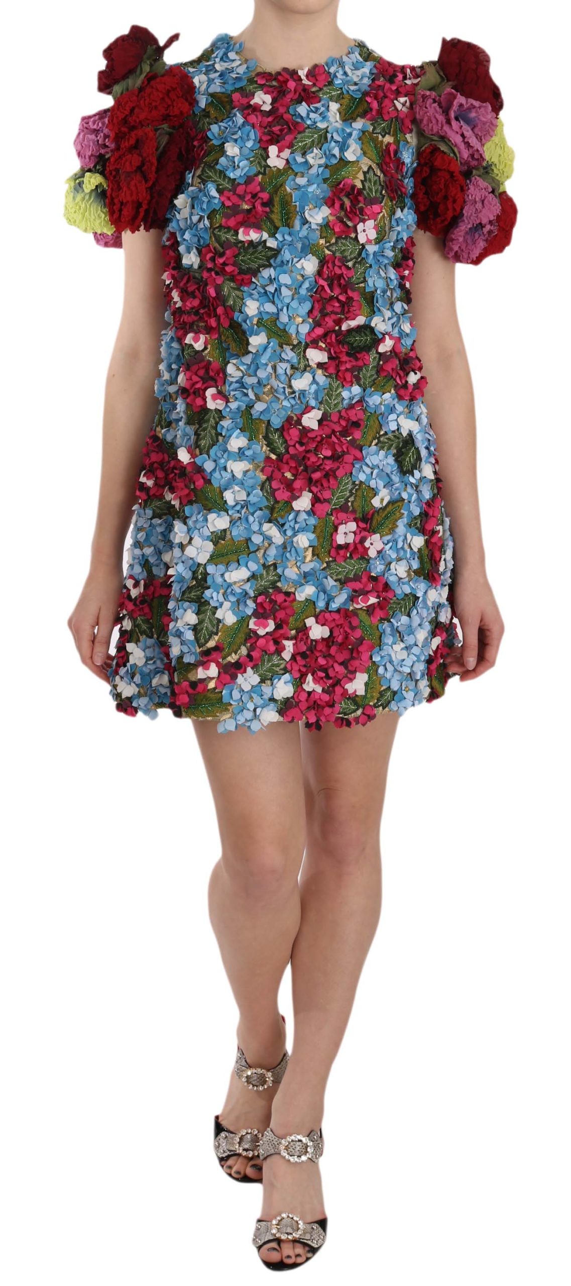 Dolce & Gabbana Women's Floral Button Crystal Mini Dress Multicolor DR1623 - IT38 | S