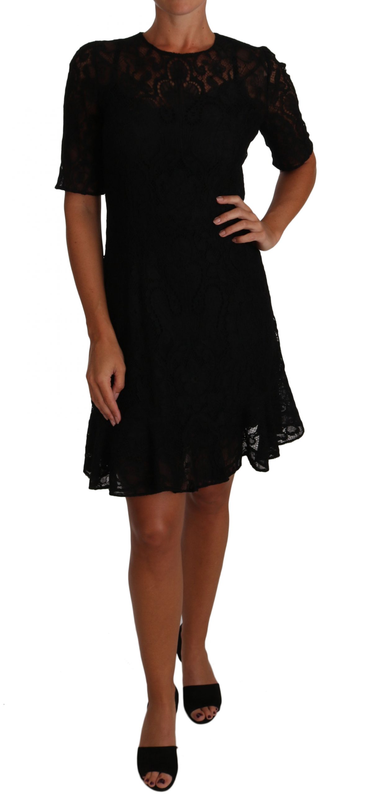 Dolce & Gabbana Women's Floral Lace Sheath SS Dress Black DR1500 - IT40|S