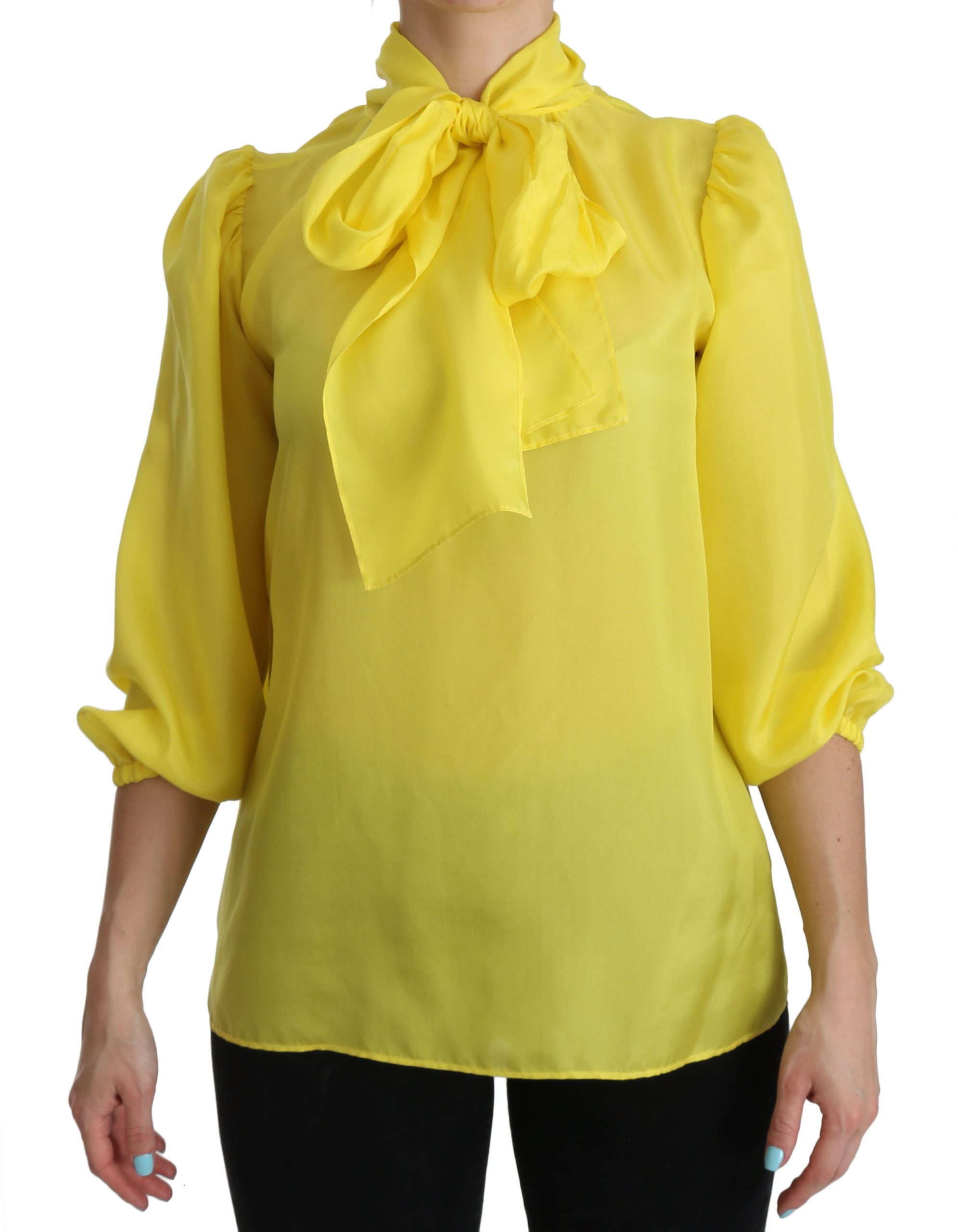 Dolce & Gabbana Women's 3/4 Sleeves Ribbon Top Yellow TSH3877 - IT38|XS