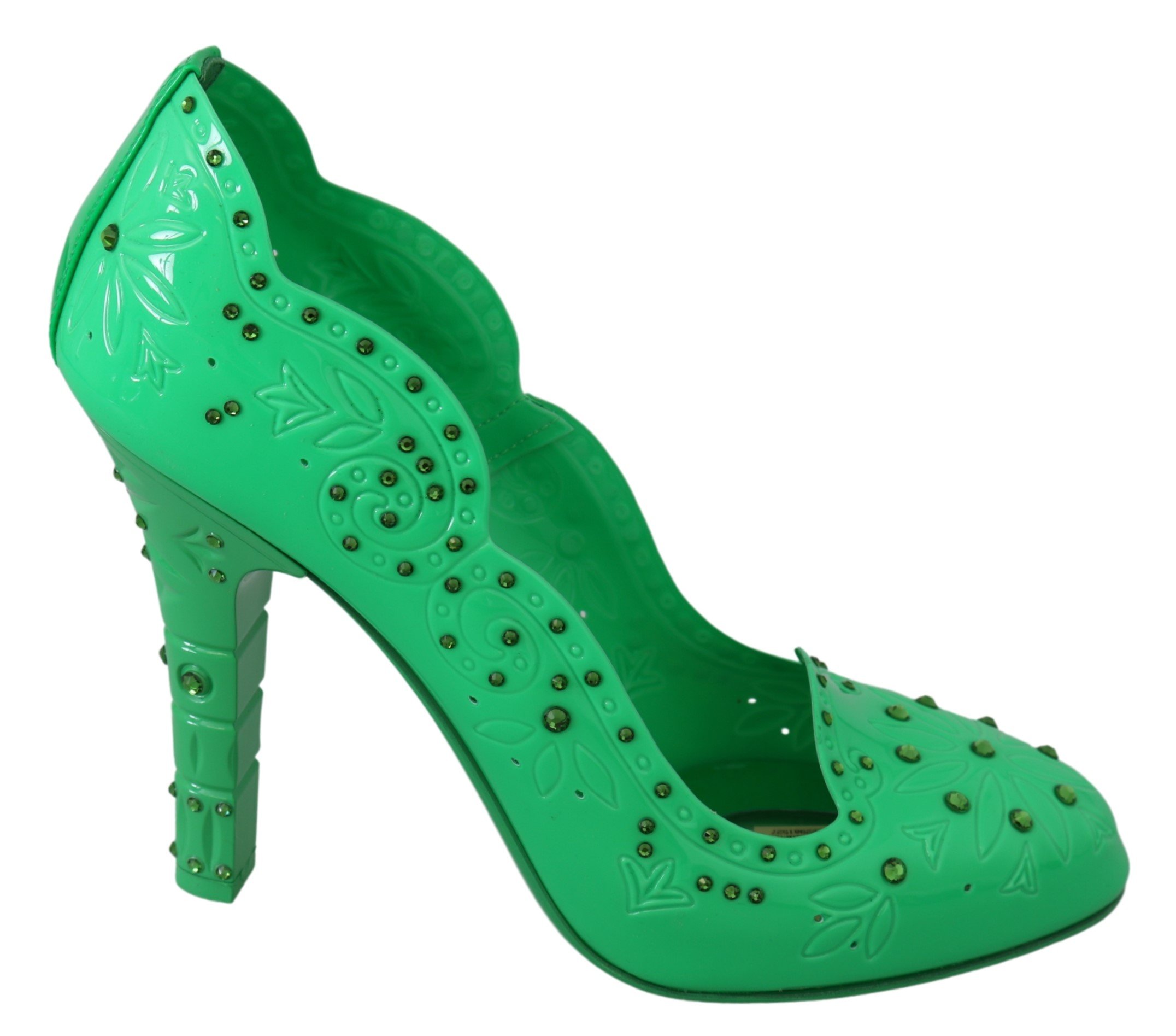 Dolce & Gabbana Women's Crystal Floral CINDERELLA Pumps Green LA7276 - EU39/US8.5