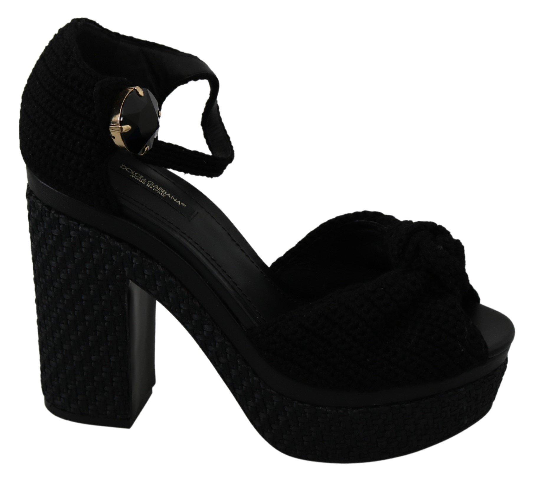 Dolce & Gabbana Women's Cotton Crystal Ankle Strap Sandal Black LA7327 - EU39/US8.5