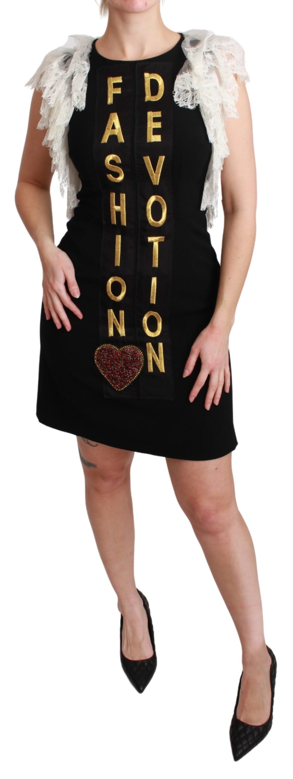 Dolce & Gabbana Women's Fashion Devotion Sheath Mini Dress Black DR2558 - IT38|XS