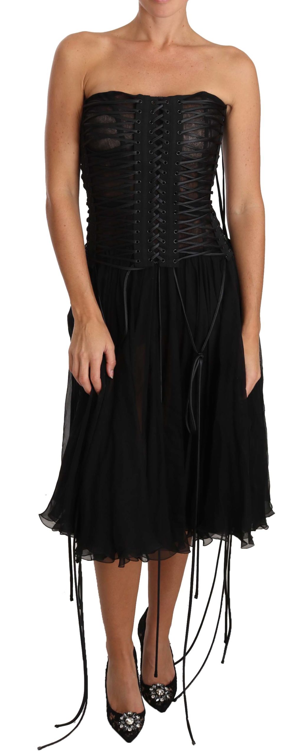 Dolce & Gabbana Women's Strapless Corset A-line Midi Dress Black DR2027 - IT46|XL