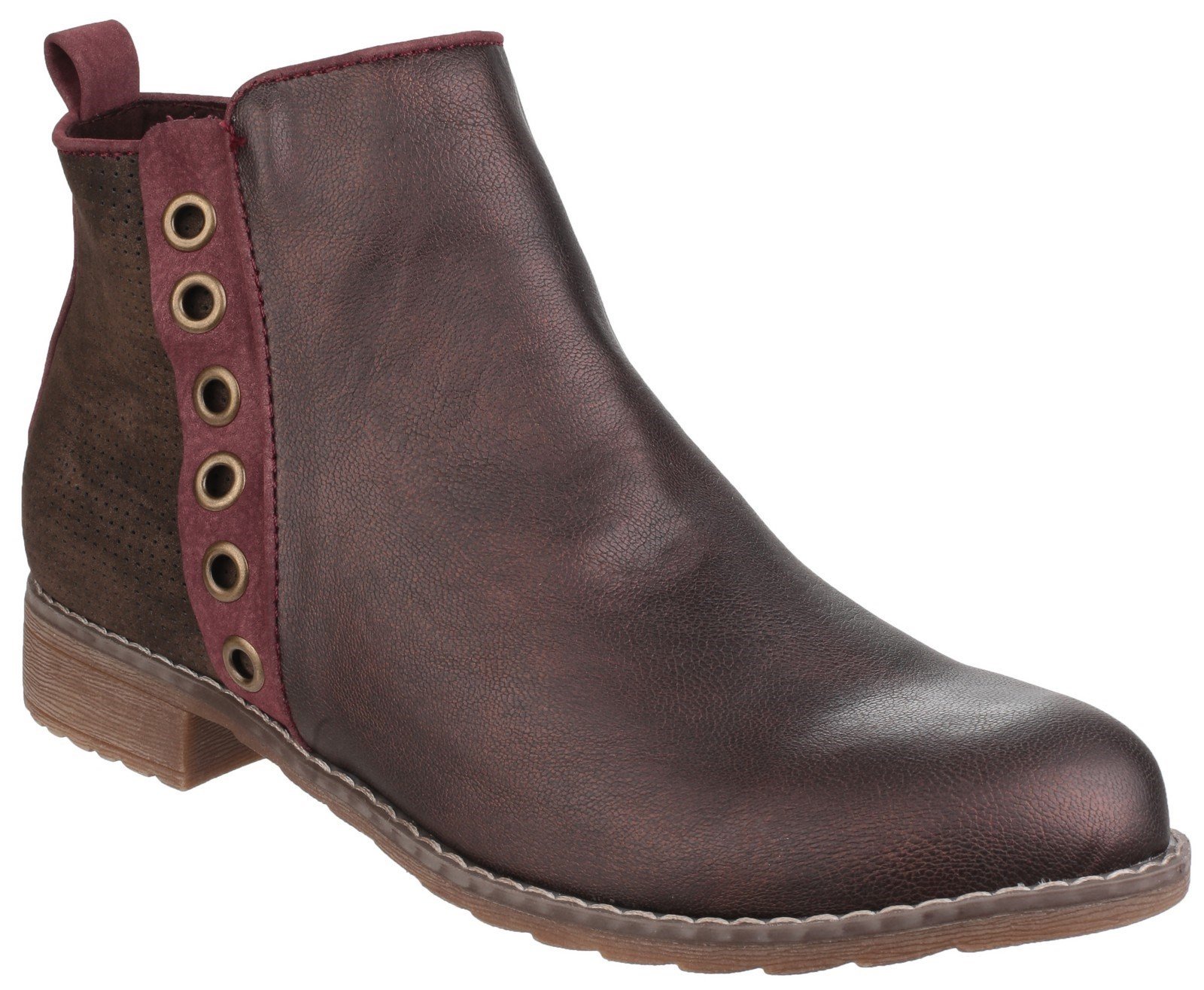 Divaz Women's Demi Pull On Ankle Boot Brown 24274-40026 - Burgundy 3